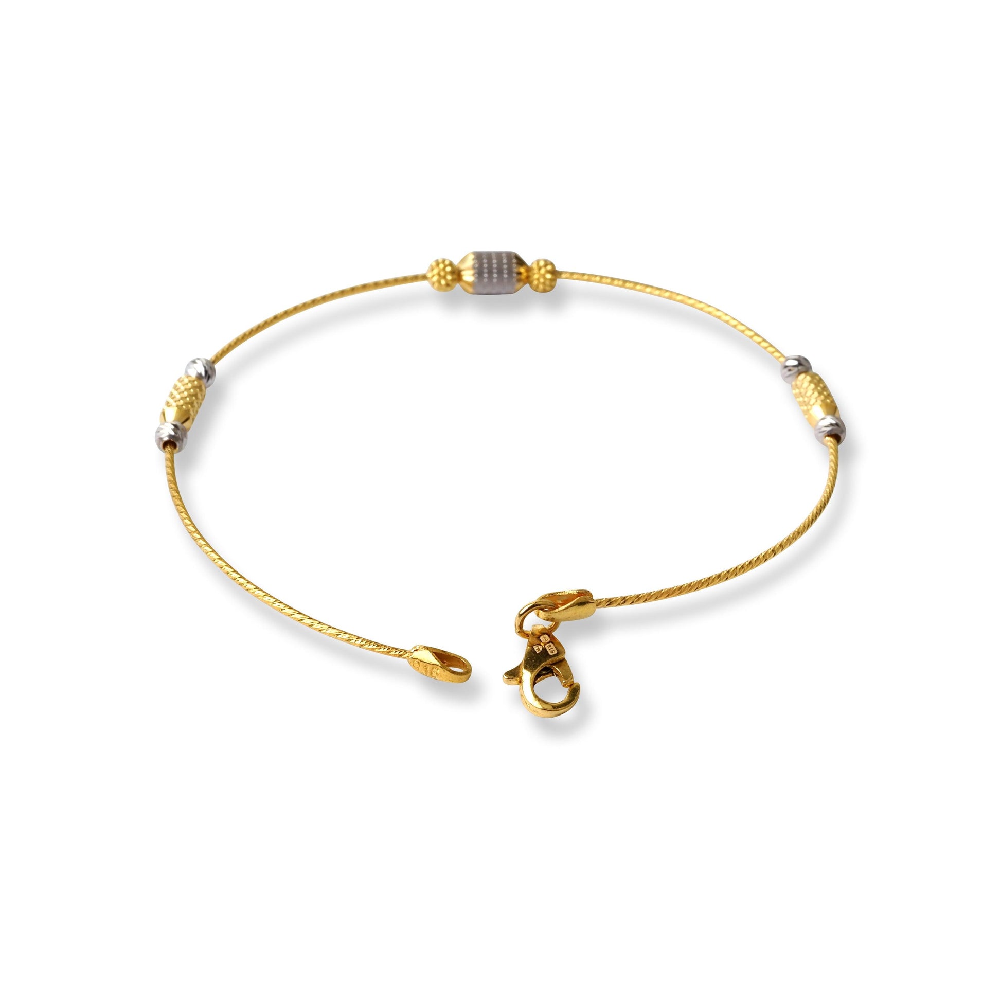22ct Gold Rhodium Plated Beads Bangle With Rounded Trigger Clasp (4.0G) B-8536 - Minar Jewellers
