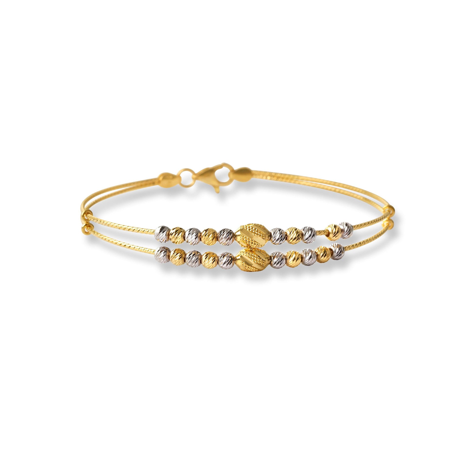 22ct Gold Rhodium Plated Beads Bangle With Rounded Trigger Clasp (6.96g) B-8503 - Minar Jewellers