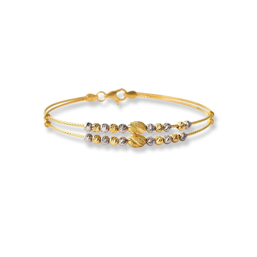 22ct Gold Rhodium Plated Beads Bangle With Rounded Trigger Clasp (6.96g) B-8503