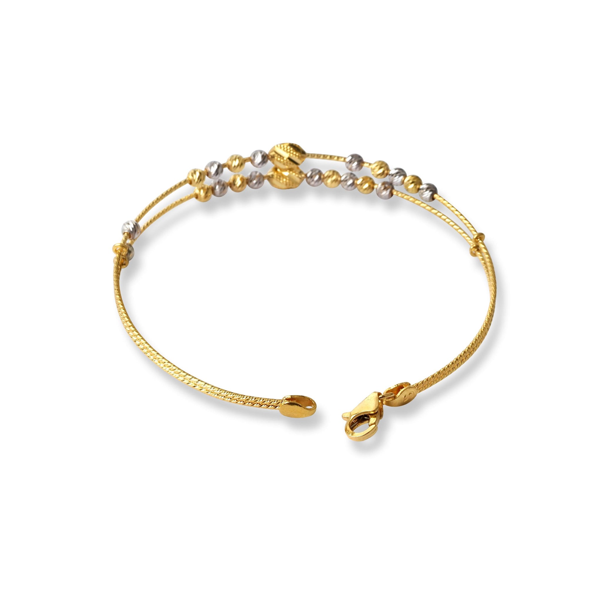 22ct Gold Rhodium Plated Beads Bangle With Rounded Trigger Clasp (6.96g) B-8503