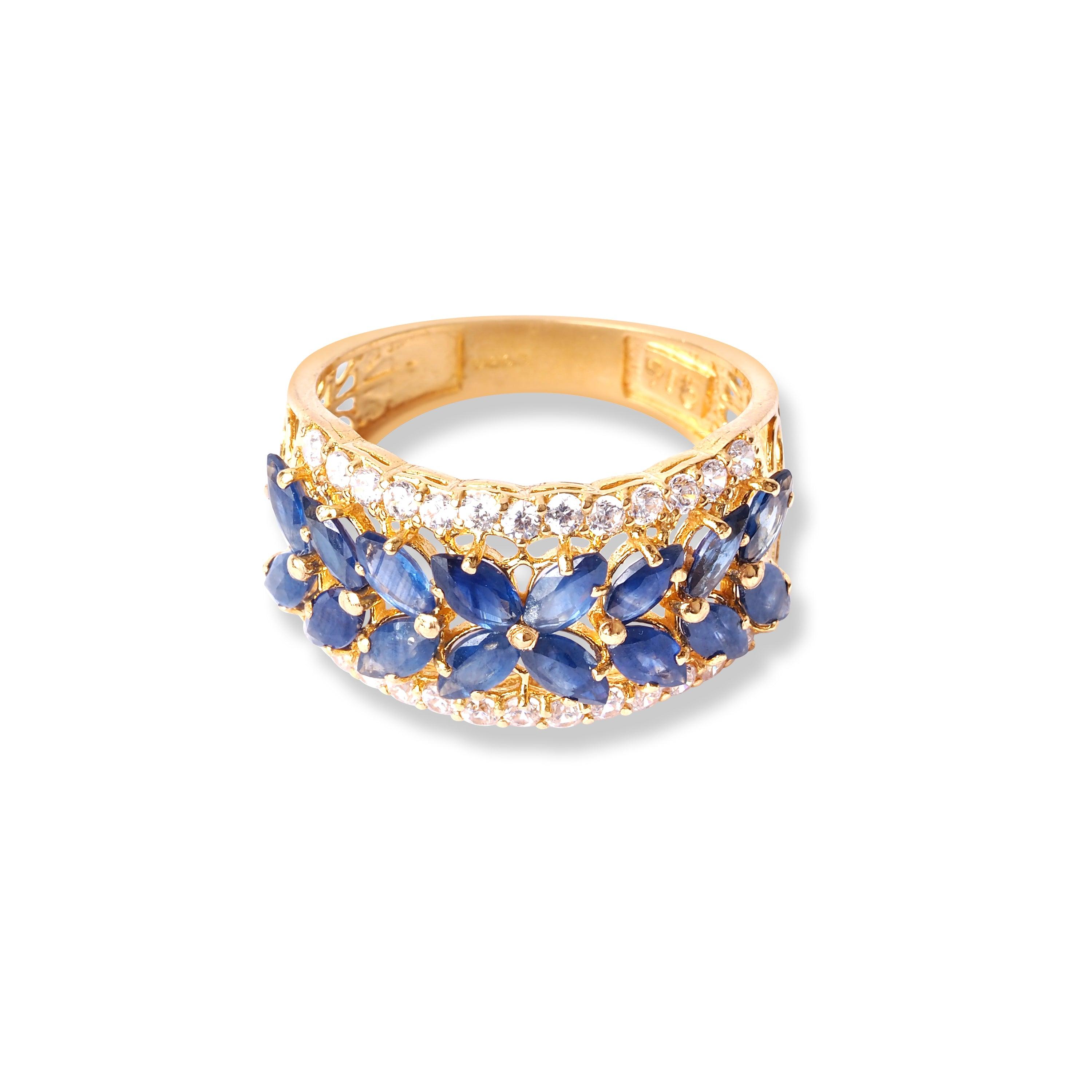 22ct Gold Ring With Blue Coloured Stones & Cubic Zirconia Stones (4.7g) LR-6597 - Minar Jewellers