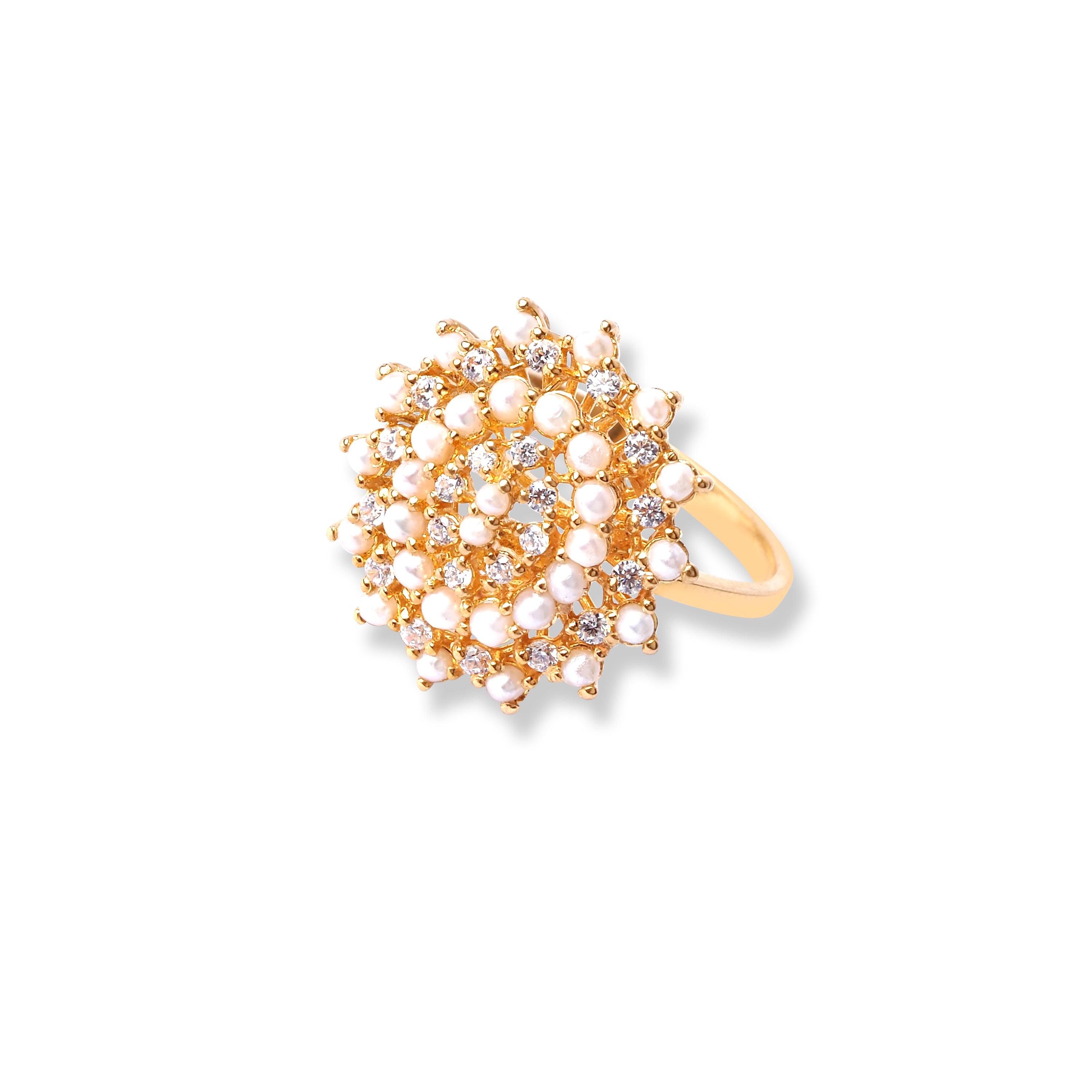 22ct Gold Ring With Cultured Pearl & Cubic Zirconia Stones (4.9g) LR-6593 - Minar Jewellers