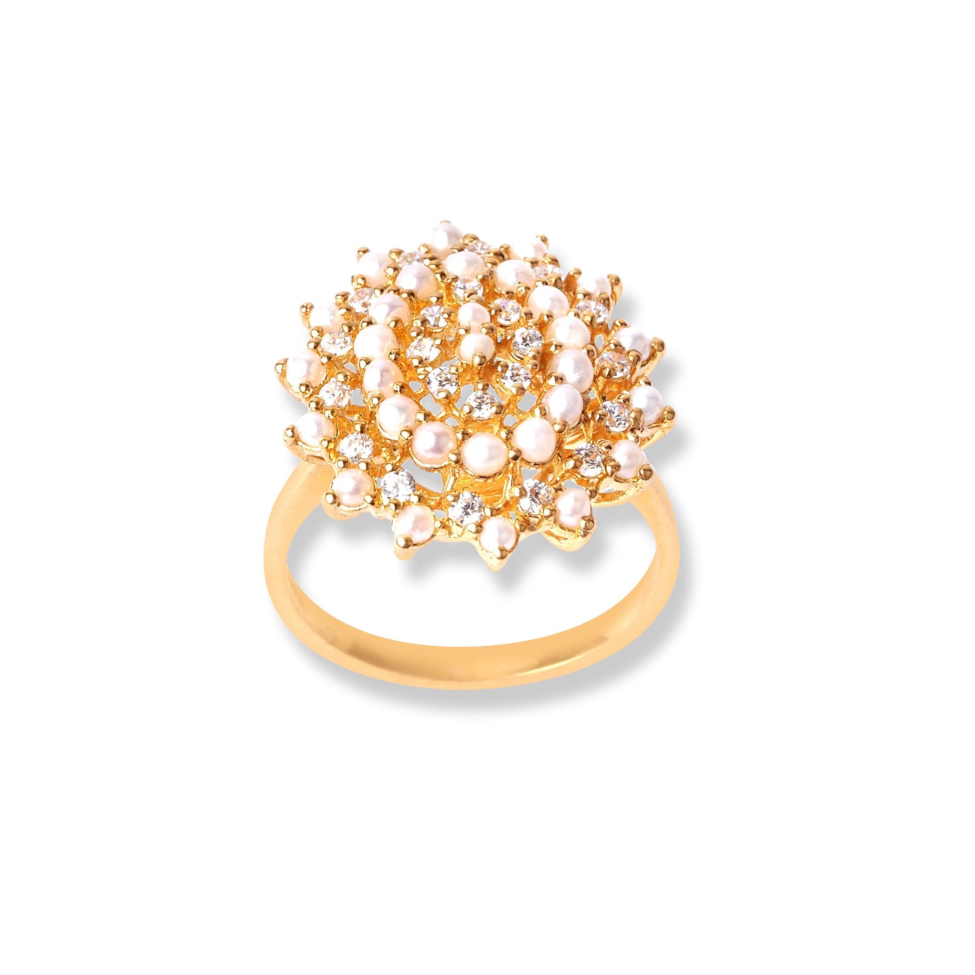22ct Gold Ring With Cultured Pearl & Cubic Zirconia Stones (4.9g) LR-6593 - Minar Jewellers