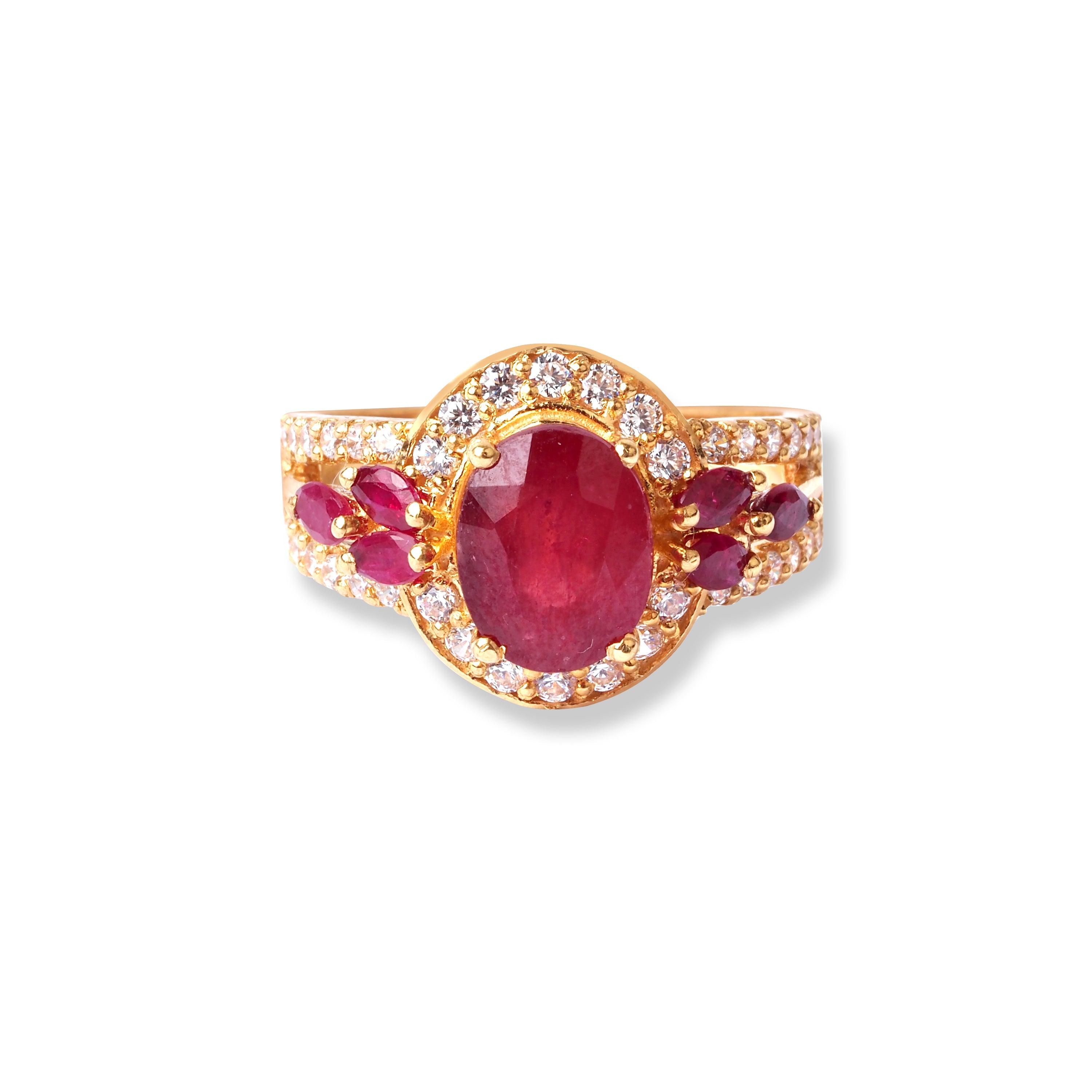 22ct Gold Ring With Red Stones & Cubic Zirconia Stones (6.5g) LR-6595 - Minar Jewellers