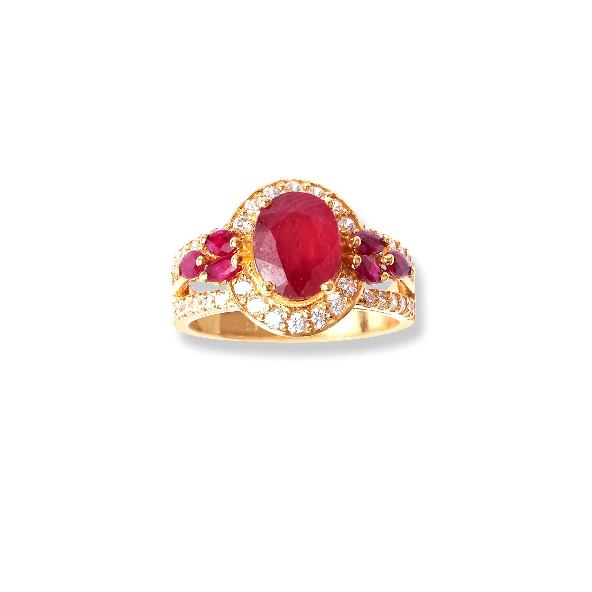 22ct Gold Ring With Red Stones & Cubic Zirconia Stones (6.5g) LR-6595