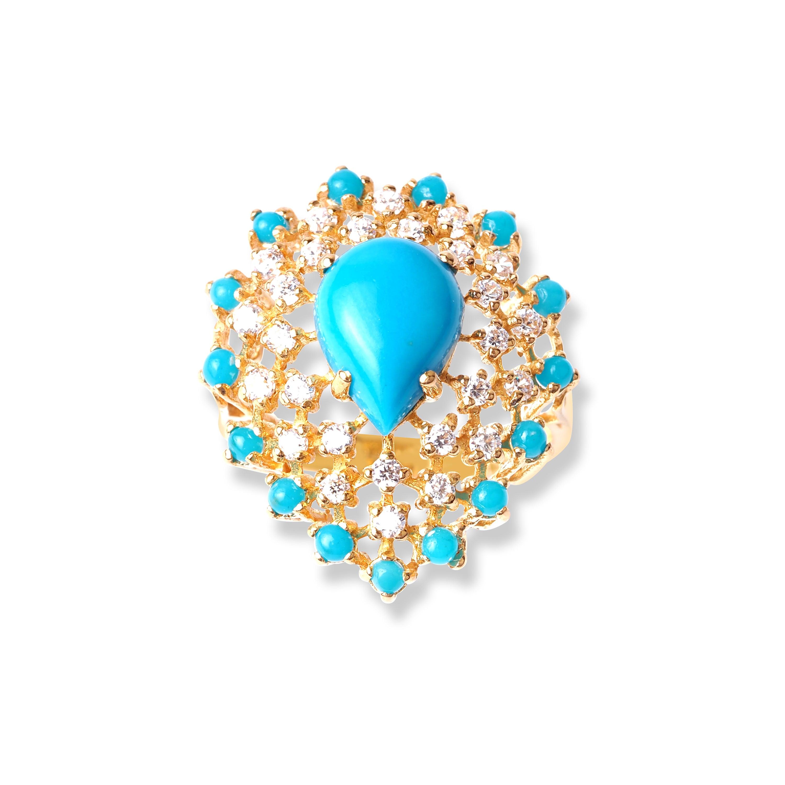 22ct Gold Cubic Zirconia and Turquoise Ring (6.7g) LR-6594 - Minar Jewellers