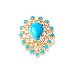 22ct Gold Cubic Zirconia and Turquoise Ring (6.7g) LR-6594 - Minar Jewellers