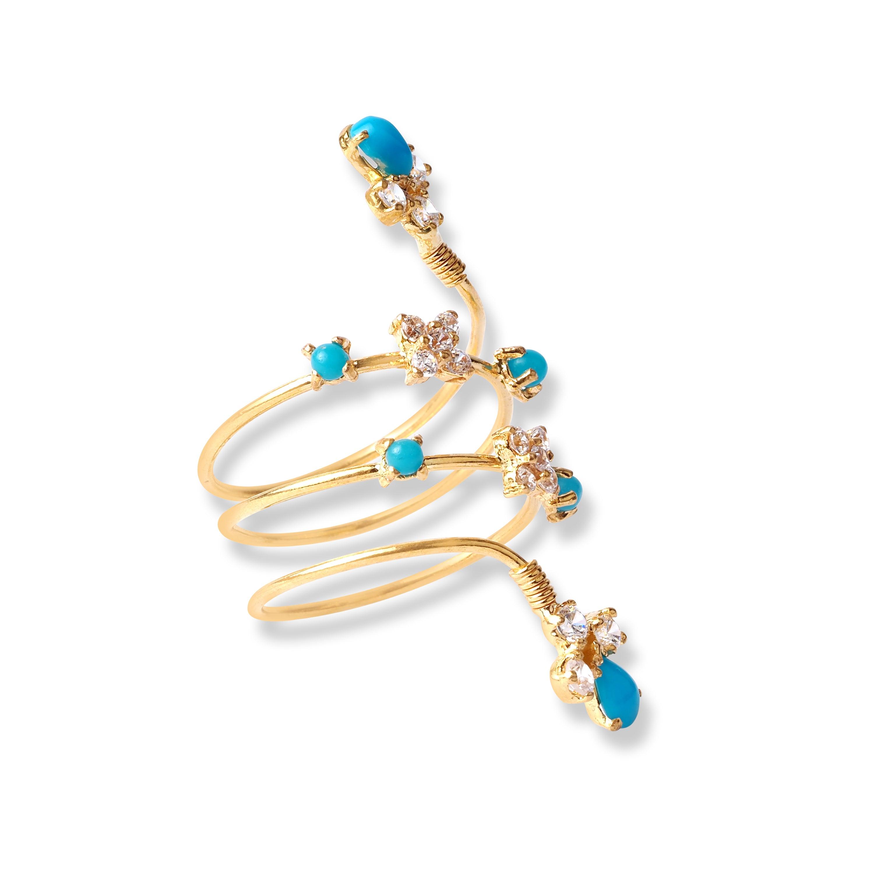 22ct Gold Spiral Ring With Cubic Zirconia and Turquoise Stones (4.4g) LR-6591 - Minar Jewellers
