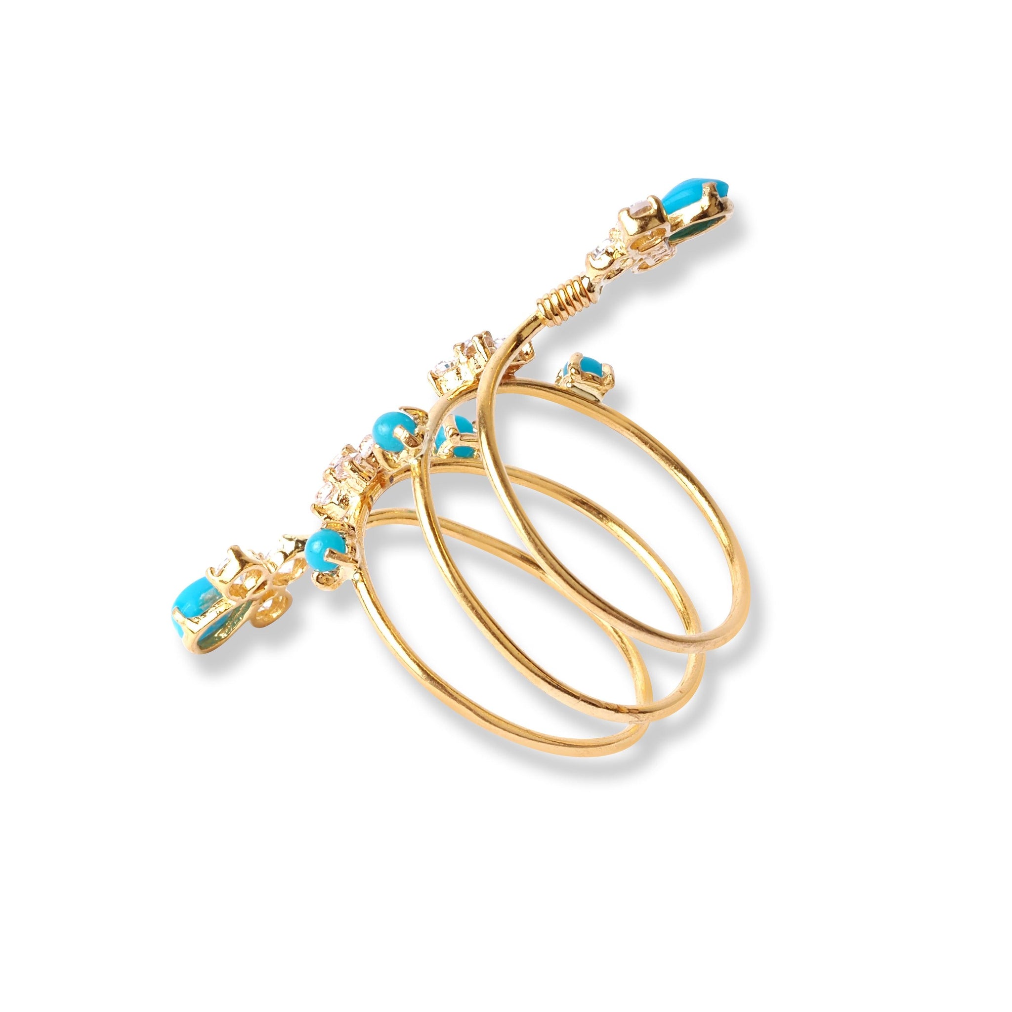 22ct Gold Spiral Ring With Cubic Zirconia and Turquoise Stones (4.4g) LR-6591