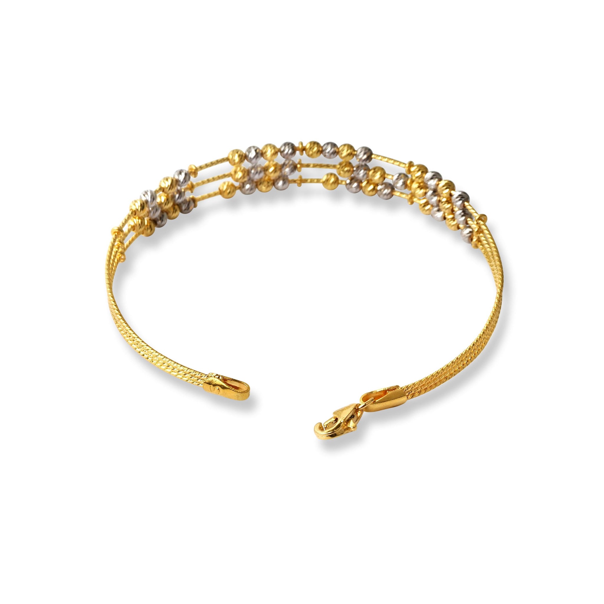 22ct Gold Rhodium Plated Beads Bangle With Rounded Trigger Clasp (11.0g) B-8522