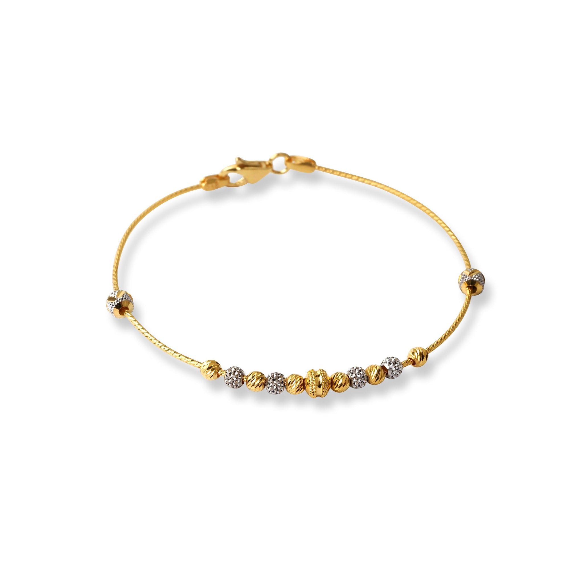 22ct Gold Rhodium Plated Beads Bangle With Rounded Trigger Clasp (4.2g) B-8527