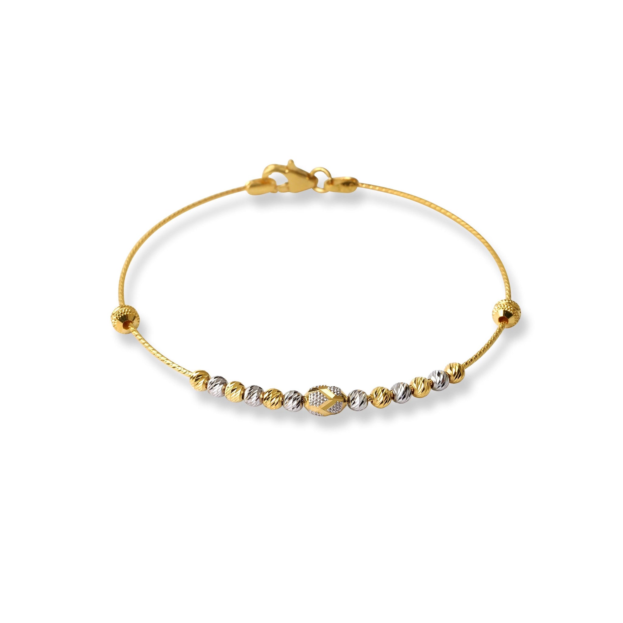 22ct Gold Rhodium Plated Beads Bangle With Rounded Trigger Clasp (4.4g) B-8533