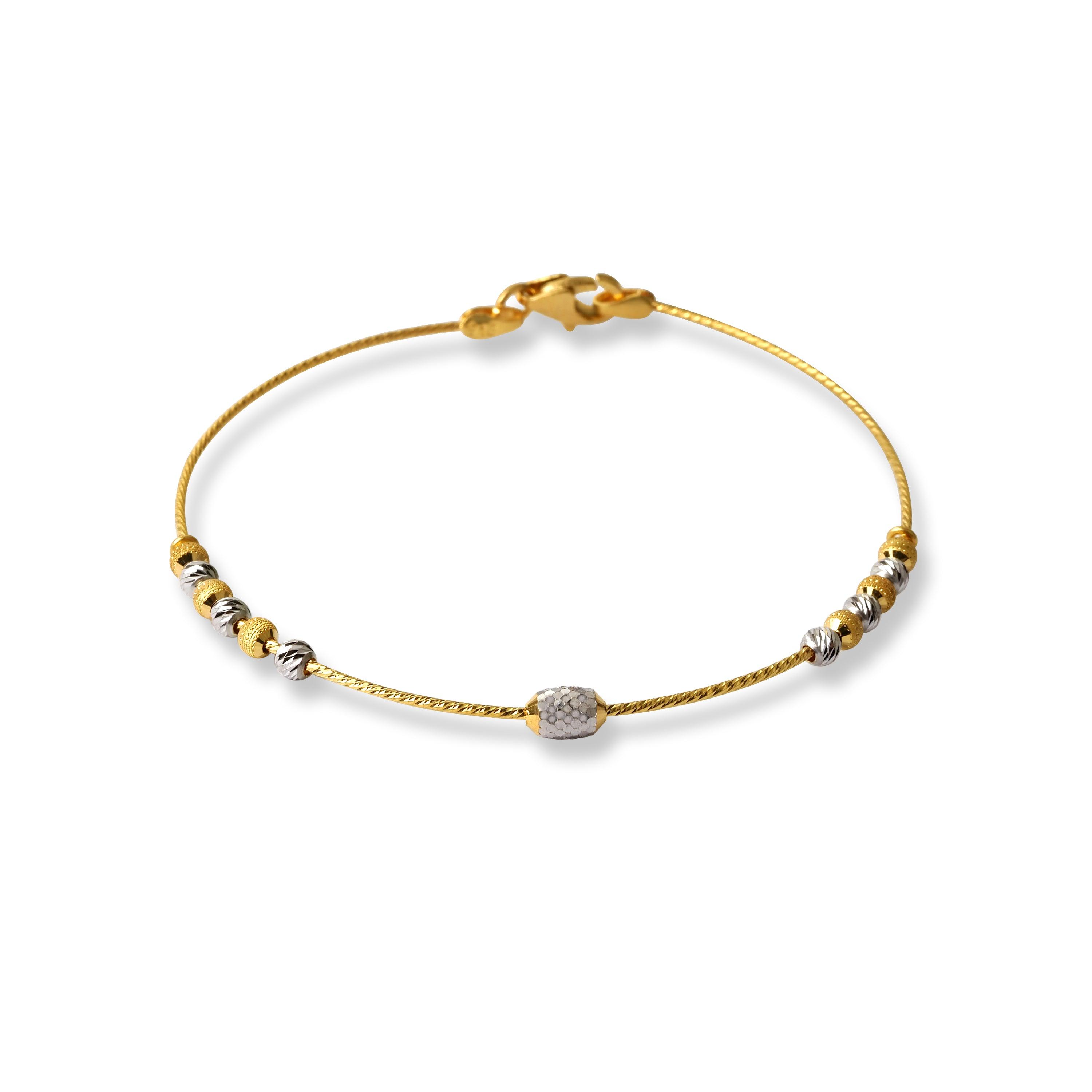 22ct Gold Rhodium Plated Beads Bangle With Rounded Trigger Clasp (4.1g) B-8525 - Minar Jewellers