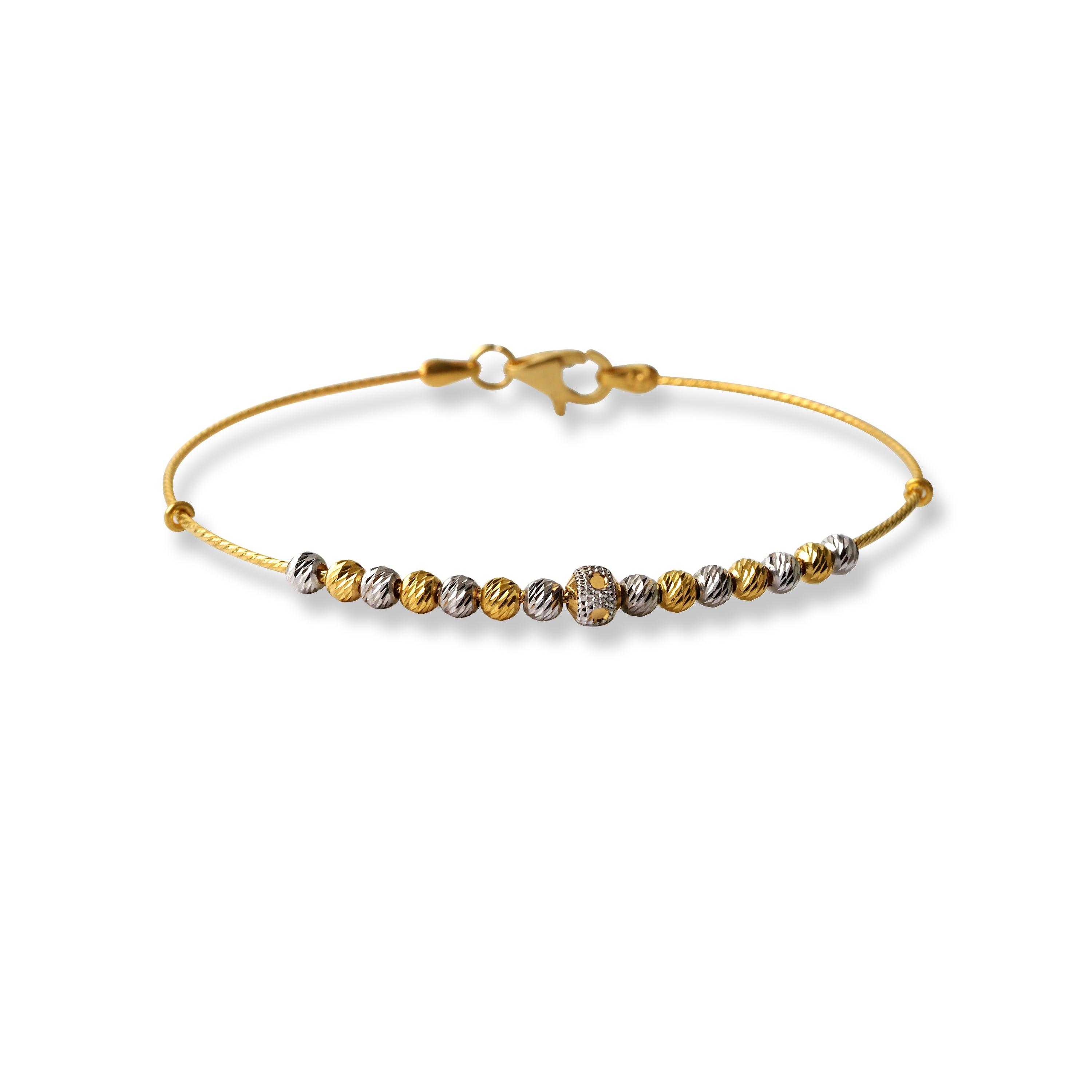 22ct Gold Rhodium Plated Beads Bangle With Rounded Trigger Clasp (4.1g) B-8523 - Minar Jewellers