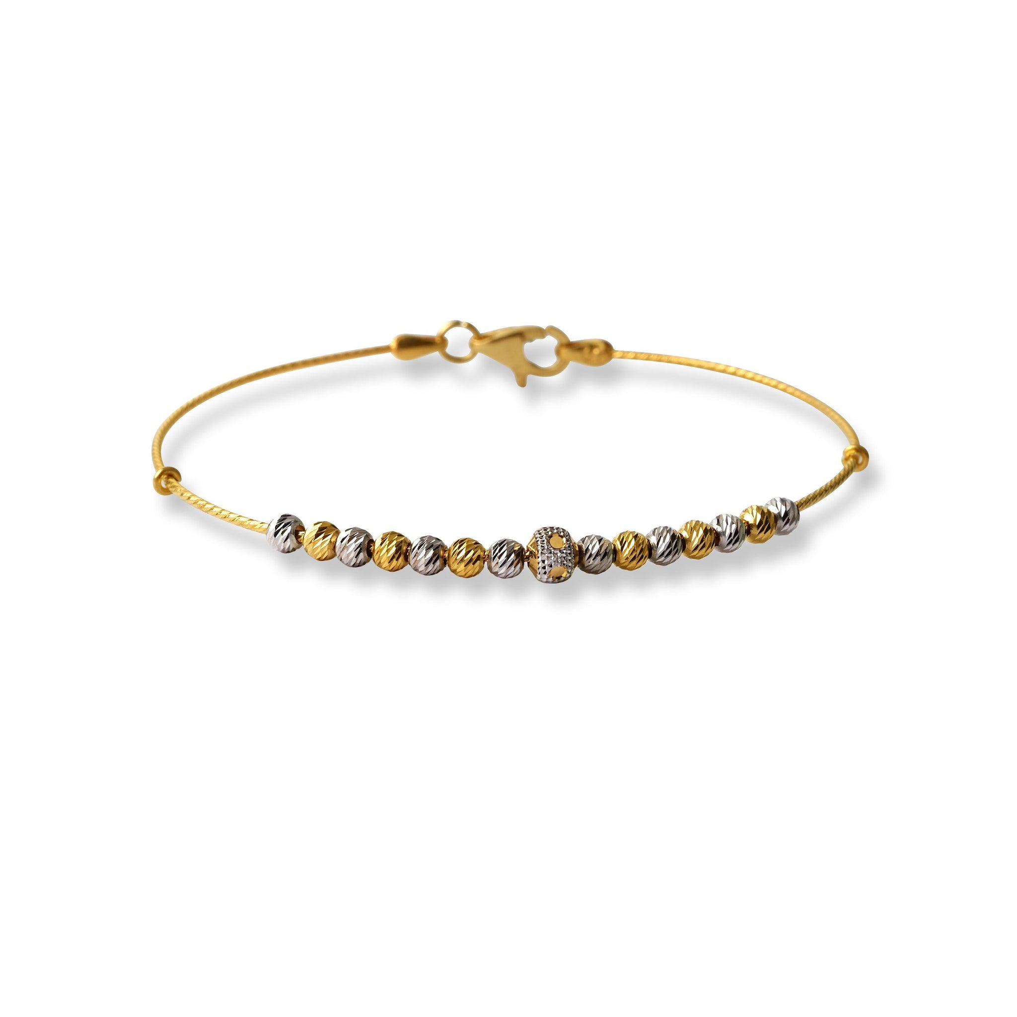 22ct Gold Rhodium Plated Beads Bangle With Rounded Trigger Clasp (4.1g) B-8523