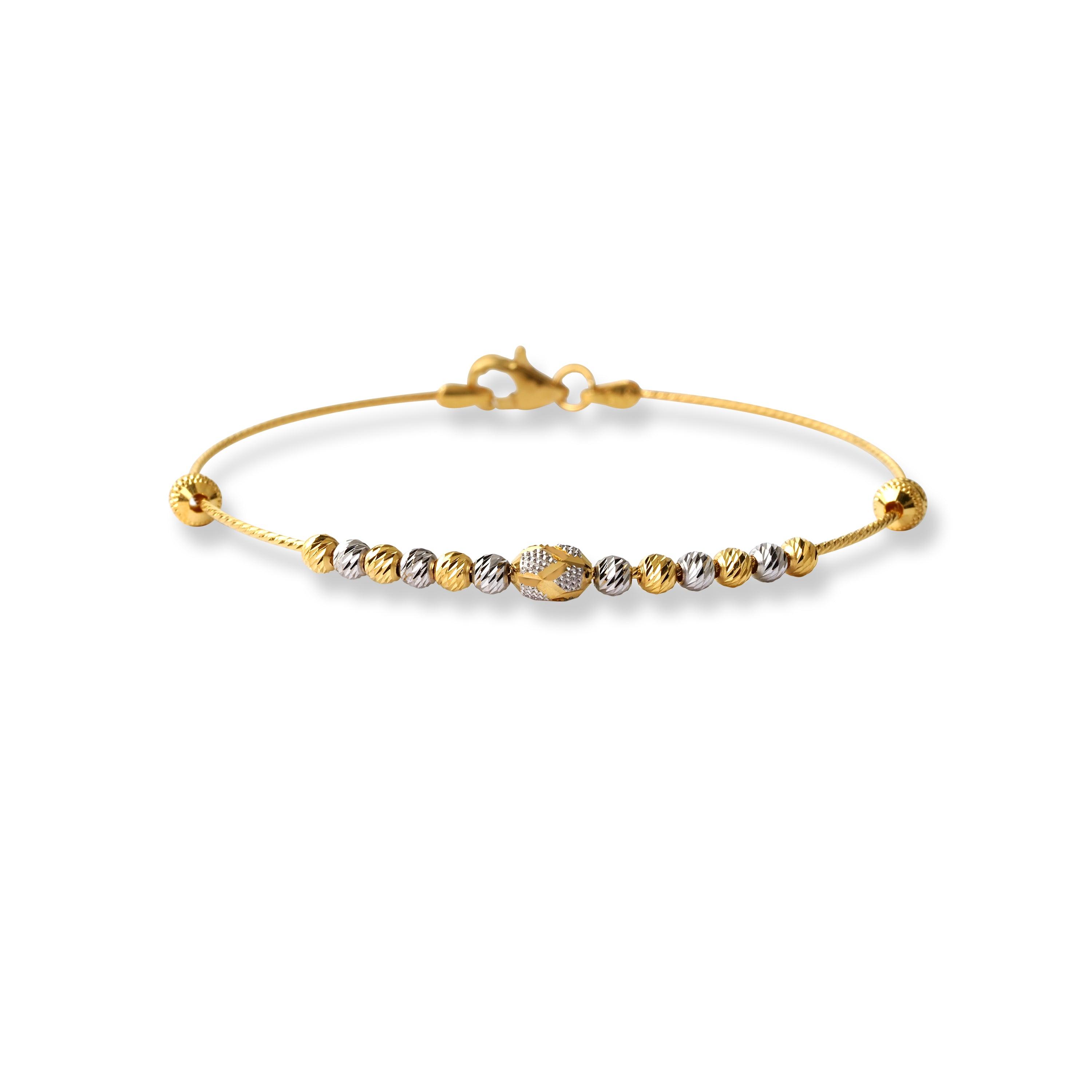 22ct Gold Rhodium Plated Beads Bangle With Rounded Trigger Clasp (4.4g) B-8533 - Minar Jewellers