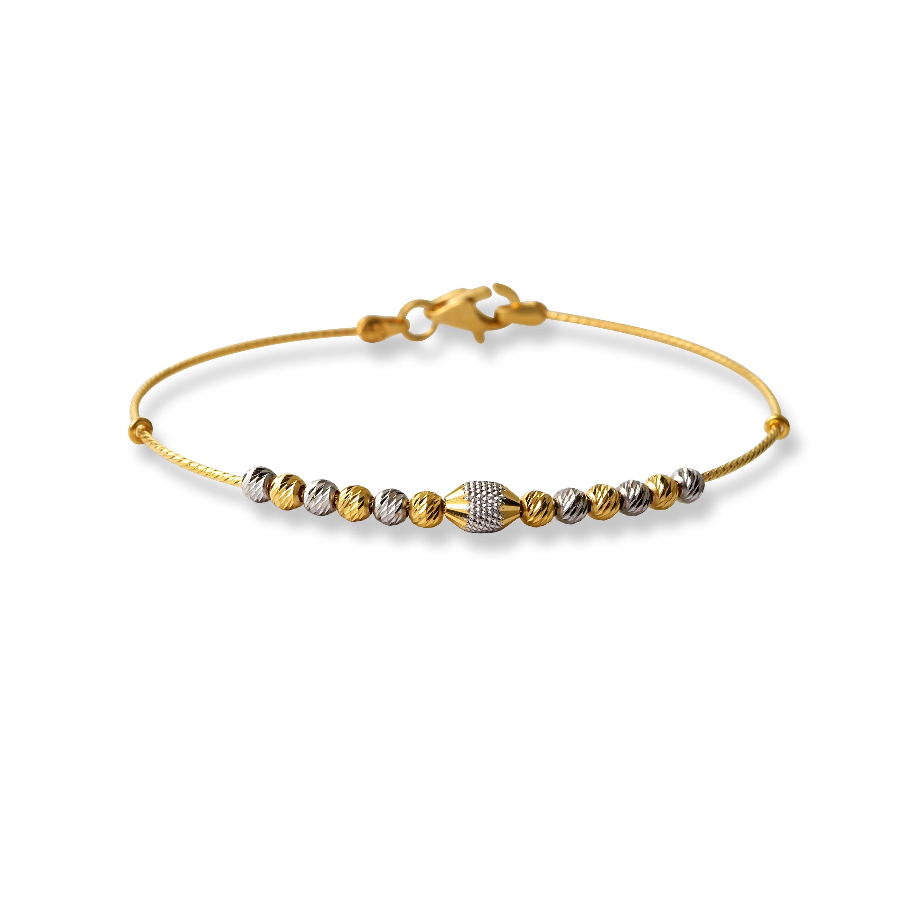 22ct Gold Rhodium Plated Beads Bangle With Rounded Trigger Clasp (4.1G) B-8524 - Minar Jewellers