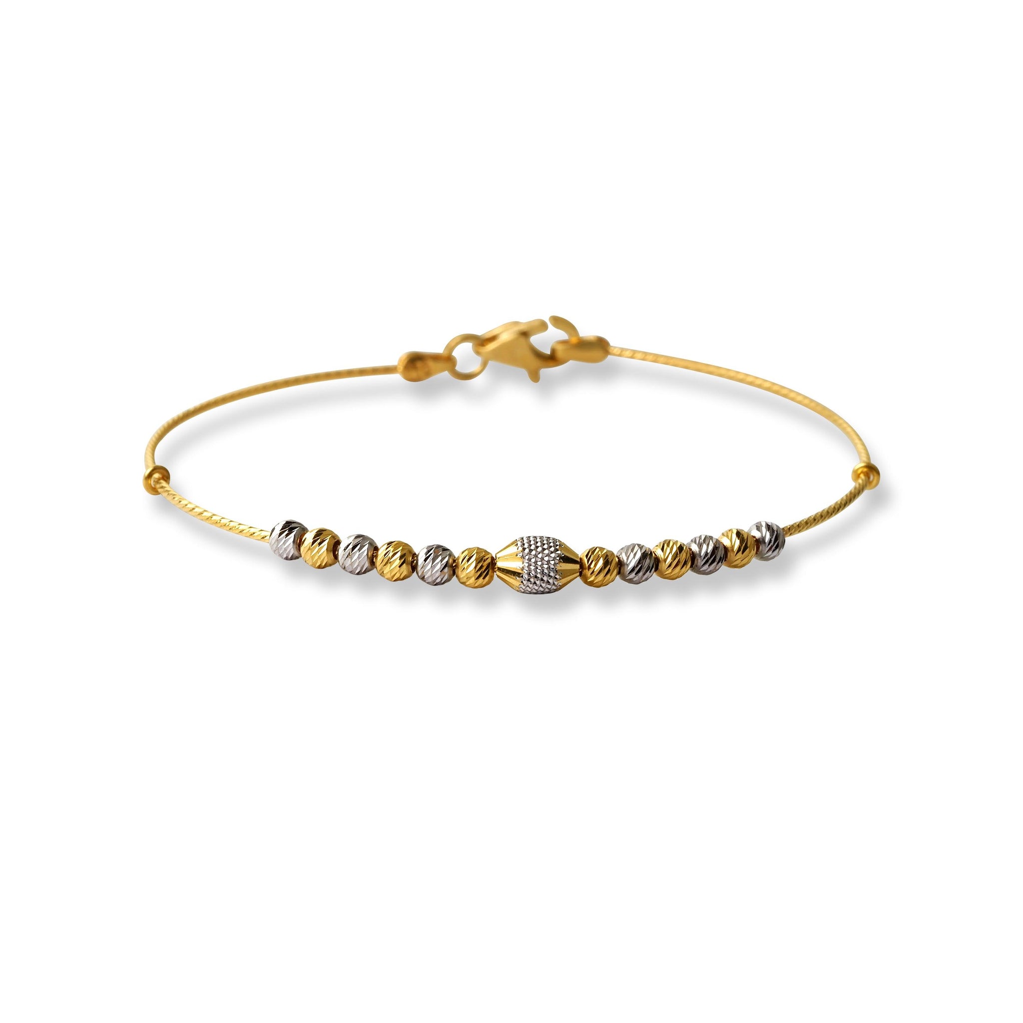 22ct Gold Rhodium Plated Beads Bangle With Rounded Trigger Clasp (4.1G) B-8524