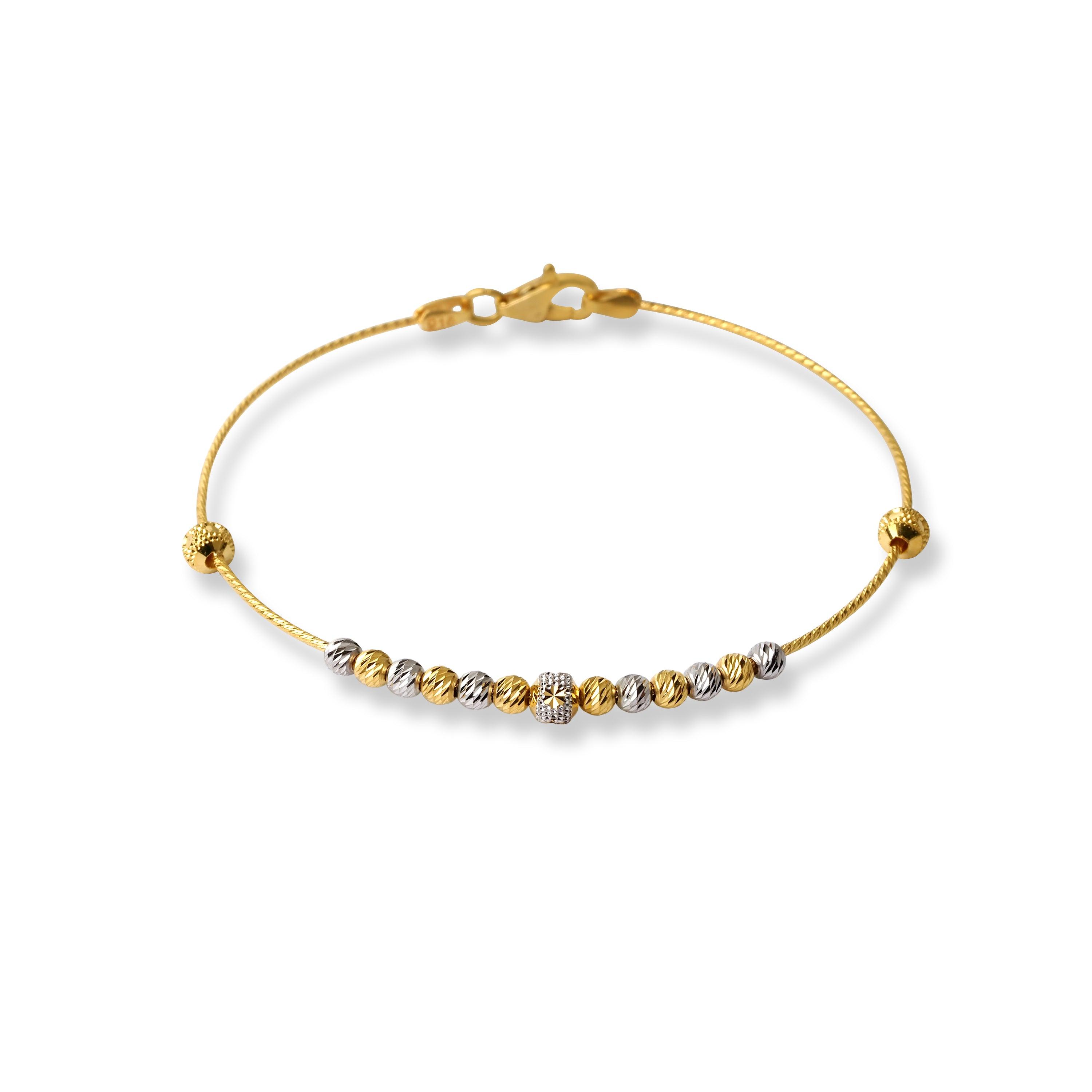 22ct Gold Rhodium Plated Beads Bangle With Rounded Trigger Clasp (4.4g) B-8531 - Minar Jewellers