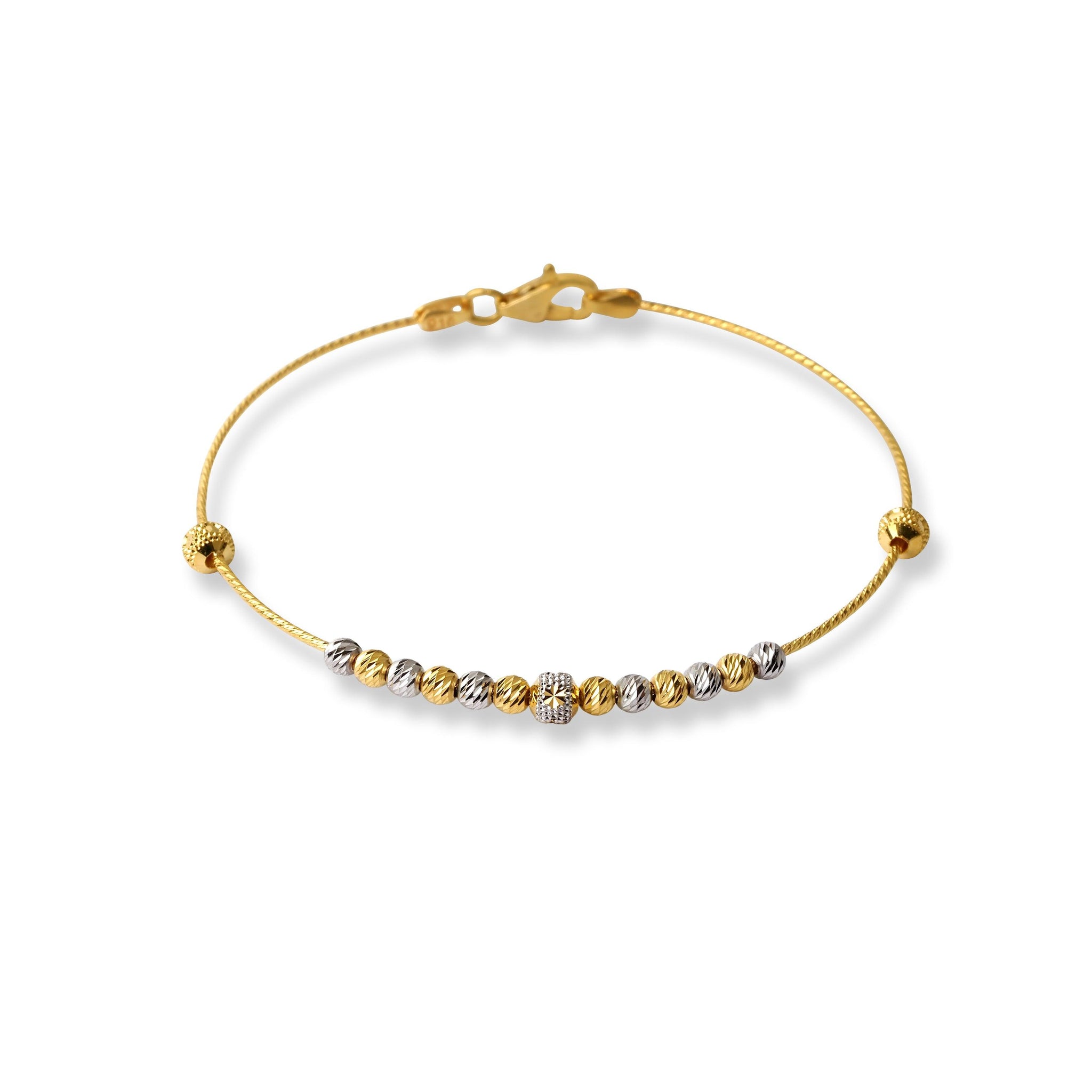 22ct Gold Rhodium Plated Beads Bangle With Rounded Trigger Clasp (4.4g) B-8531