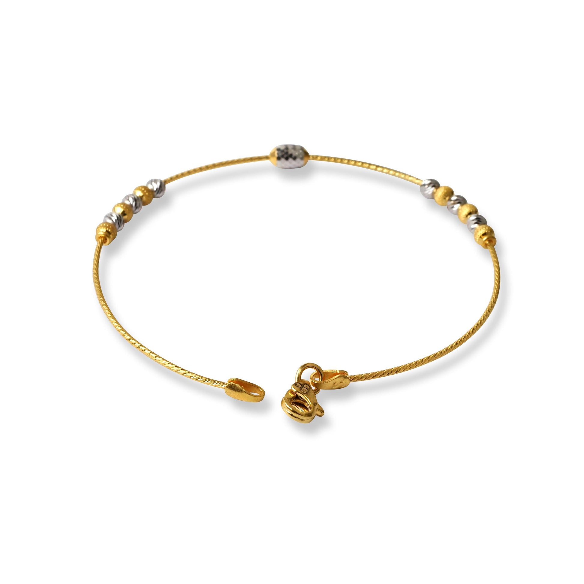 22ct Gold Rhodium Plated Beads Bangle With Rounded Trigger Clasp (4.1g) B-8525 - Minar Jewellers
