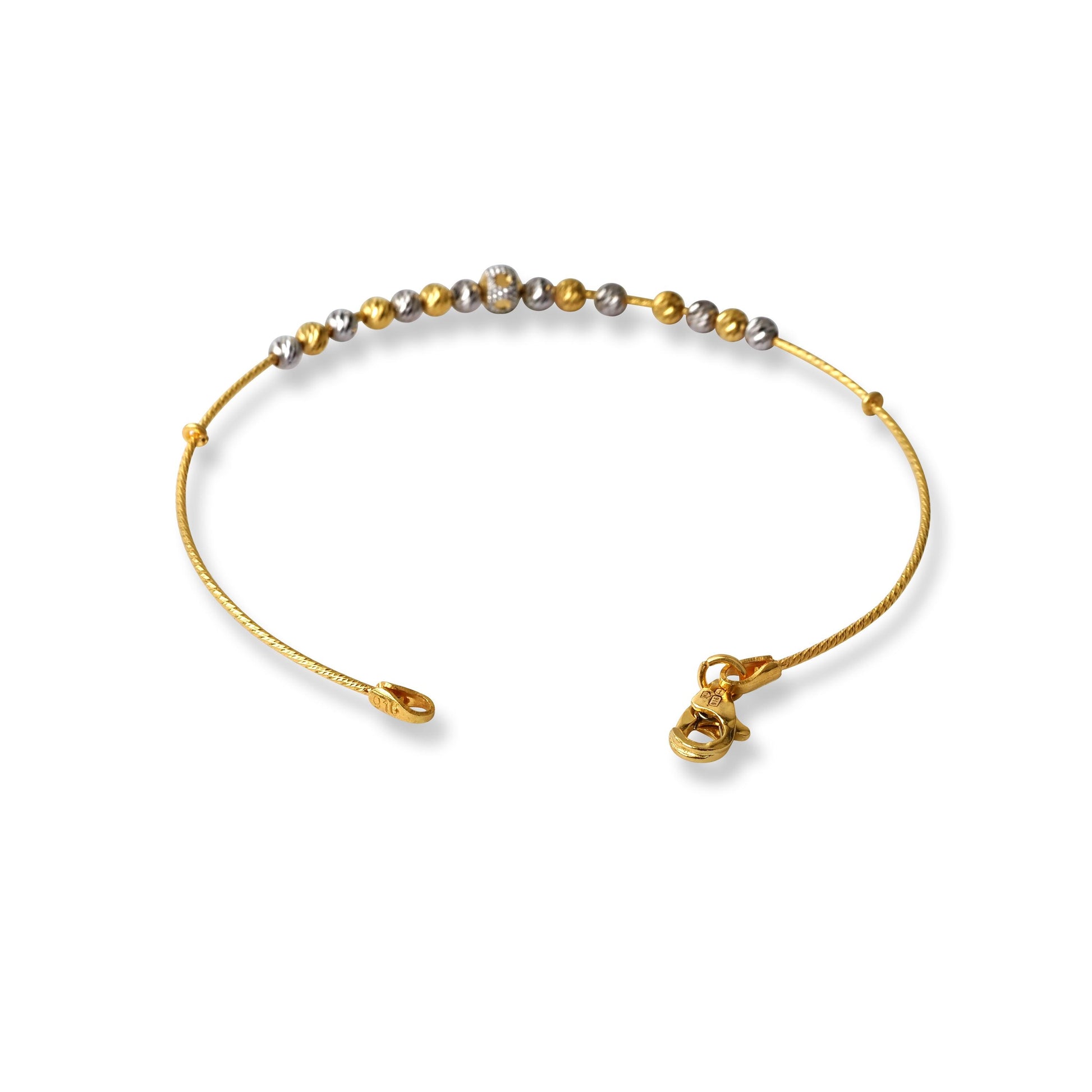 22ct Gold Rhodium Plated Beads Bangle With Rounded Trigger Clasp (4.1g) B-8523 - Minar Jewellers