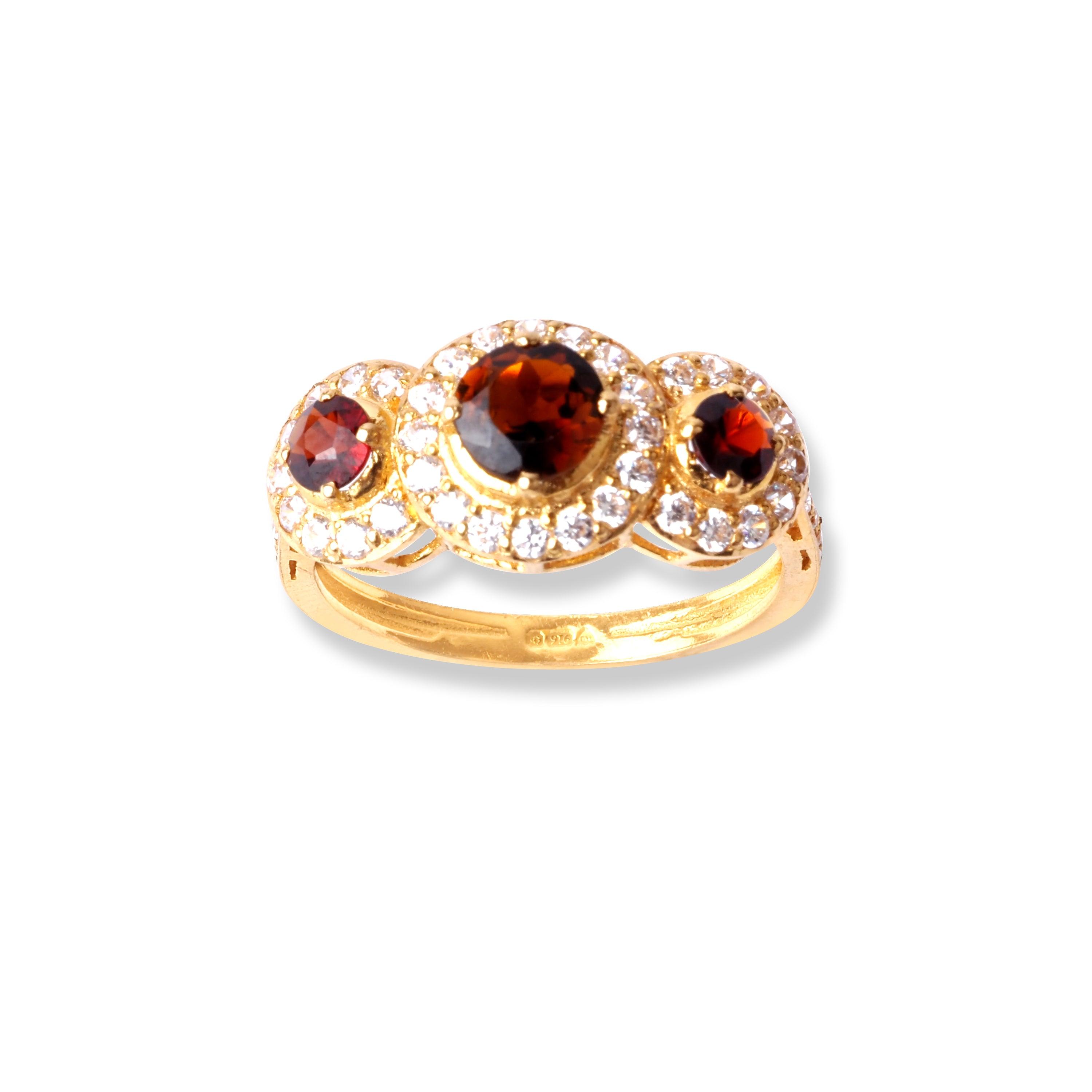 22ct Gold Ring With Amber Coloured Stones & Cubic Zirconia Stones (3.5g) LR-6596 - Minar Jewellers
