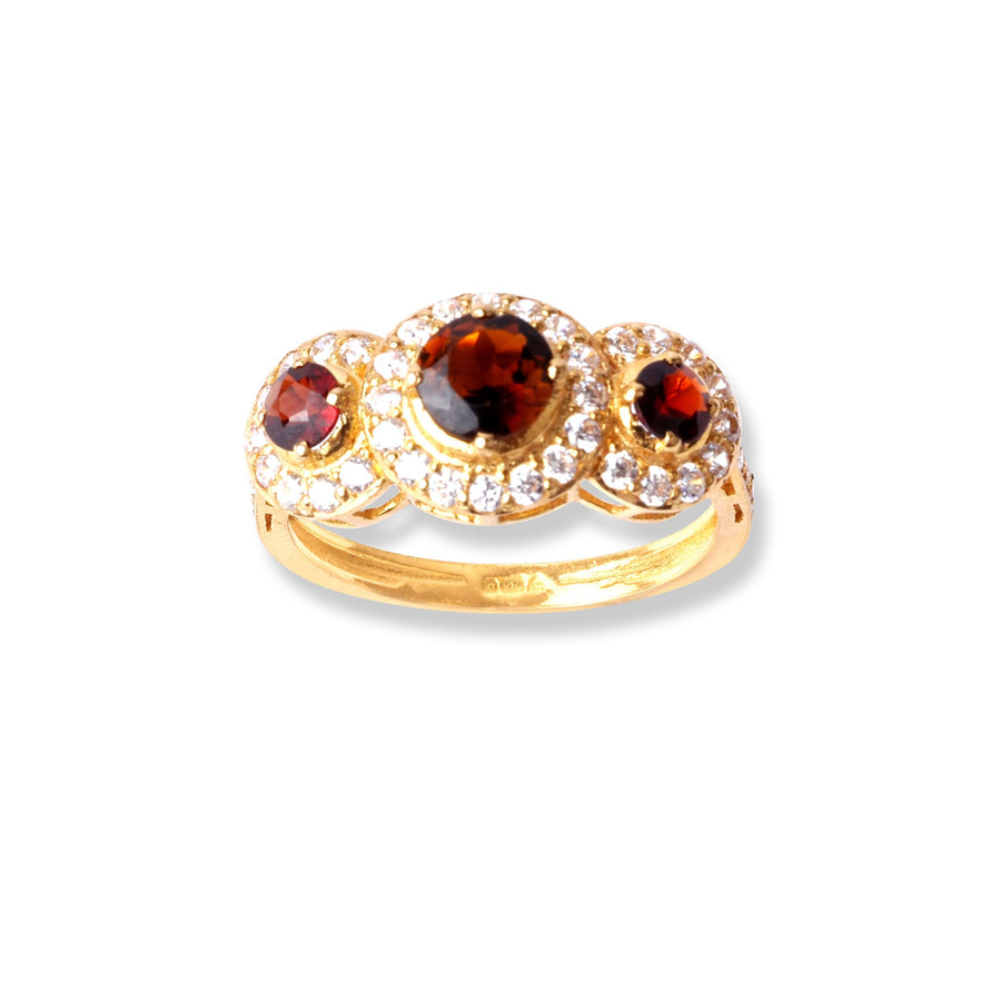 22ct Gold Ring With Amber Coloured Stones & Cubic Zirconia Stones (3.5g) LR-6596