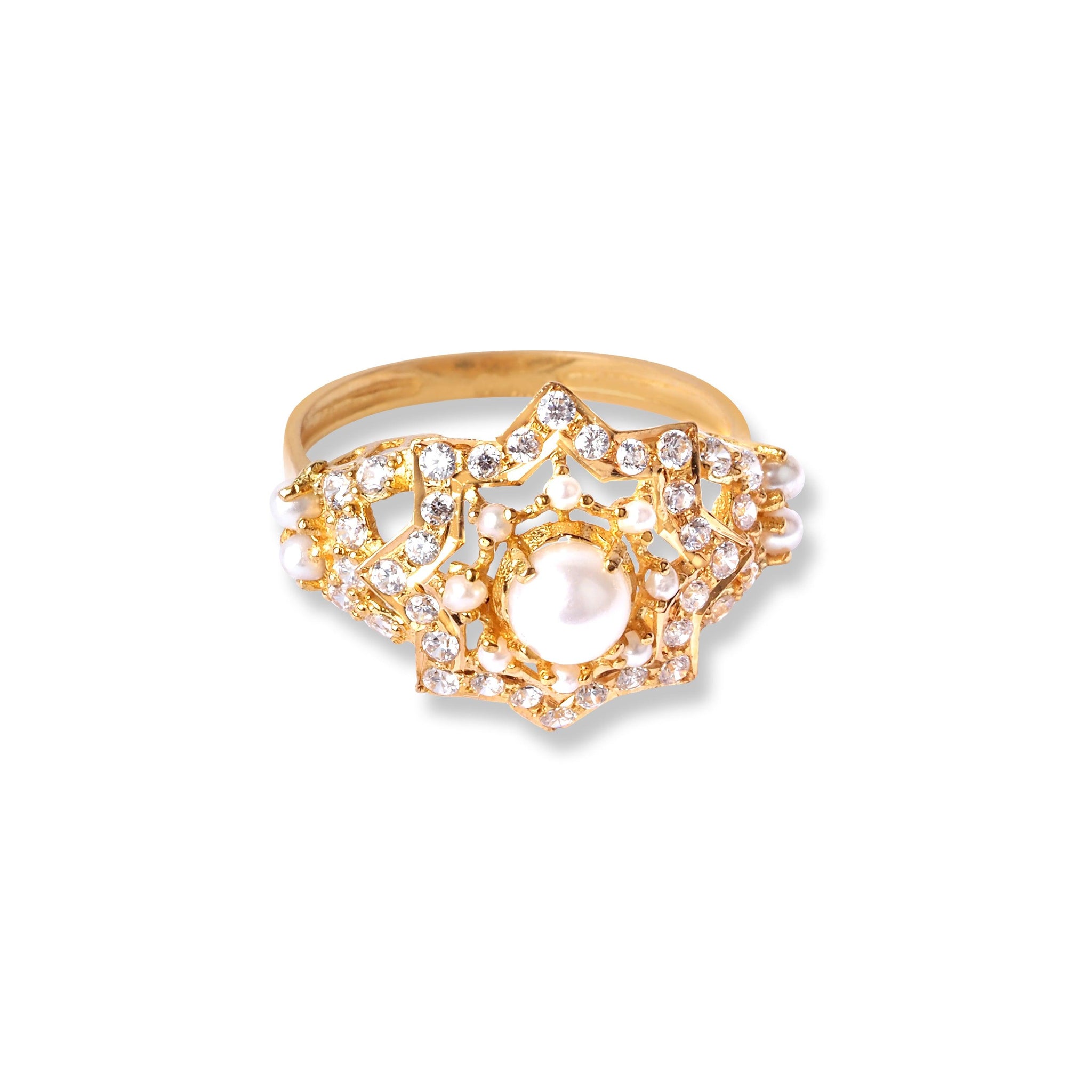 22ct Yellow Gold Ring With Cultured Pearls & Cubic Zirconia Stones (3.7g) LR-16581