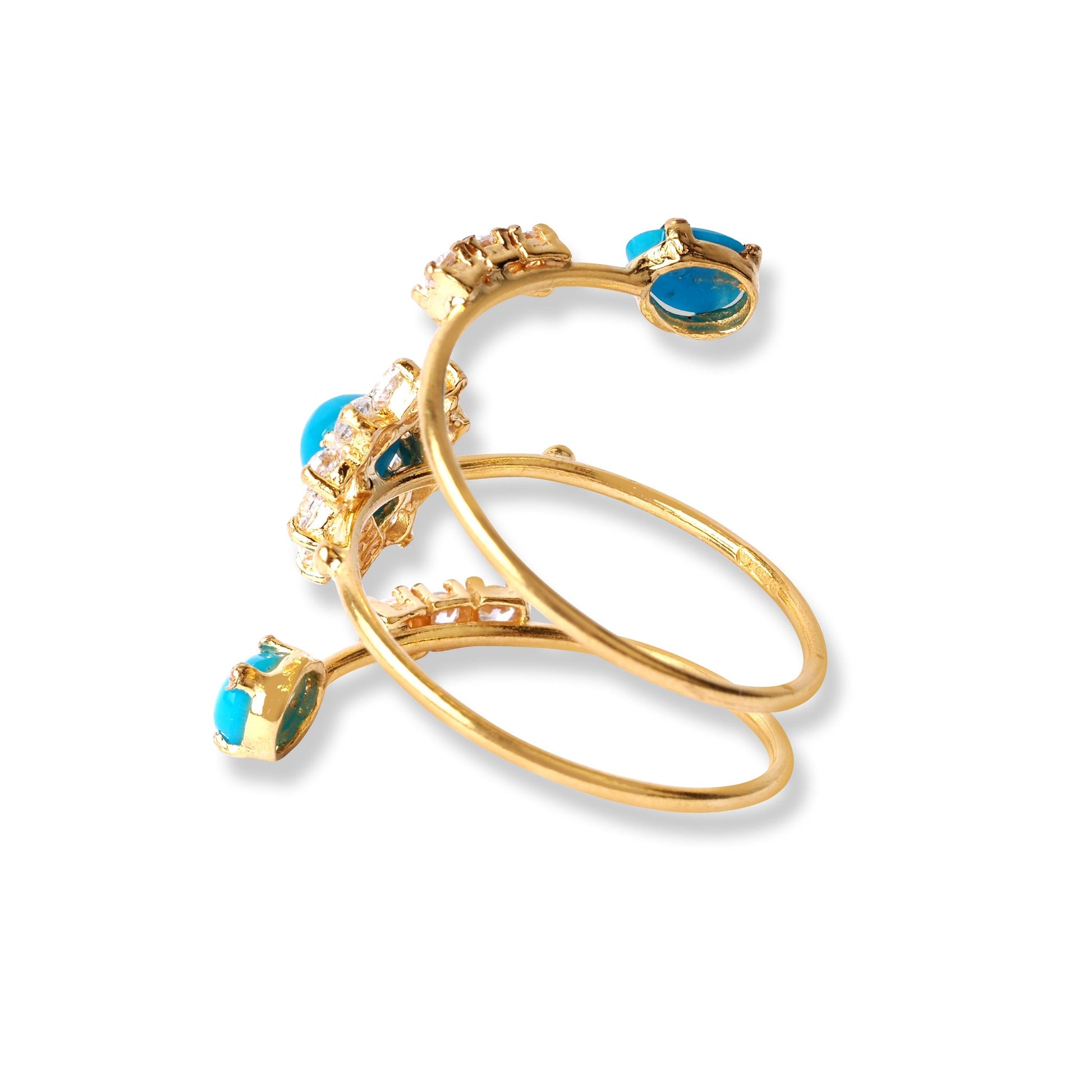 22ct Gold Spiral Ring With Cubic Zirconia and Turquoise Stones (3.3g) LR-6590 - Minar Jewellers