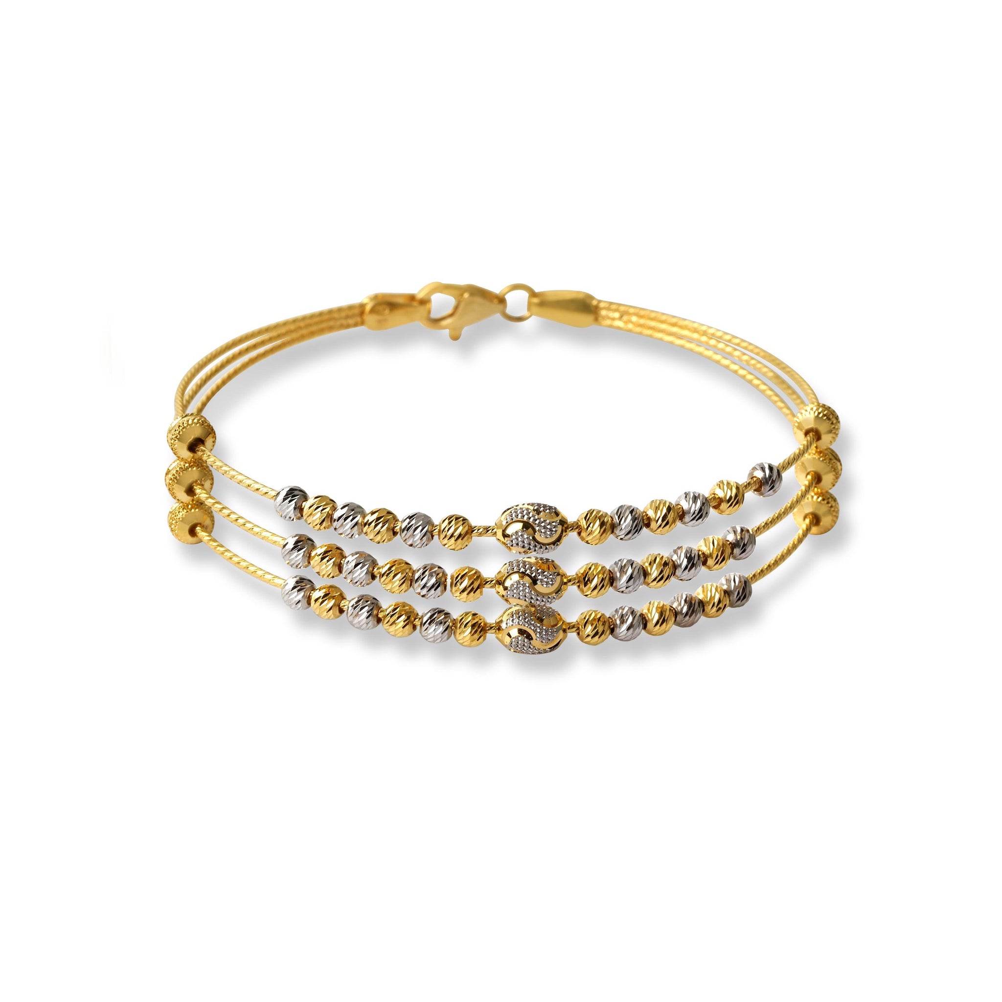 22ct Gold Rhodium Plated Beads Bangle With Rounded Trigger Clasp (11.2g) B-8502