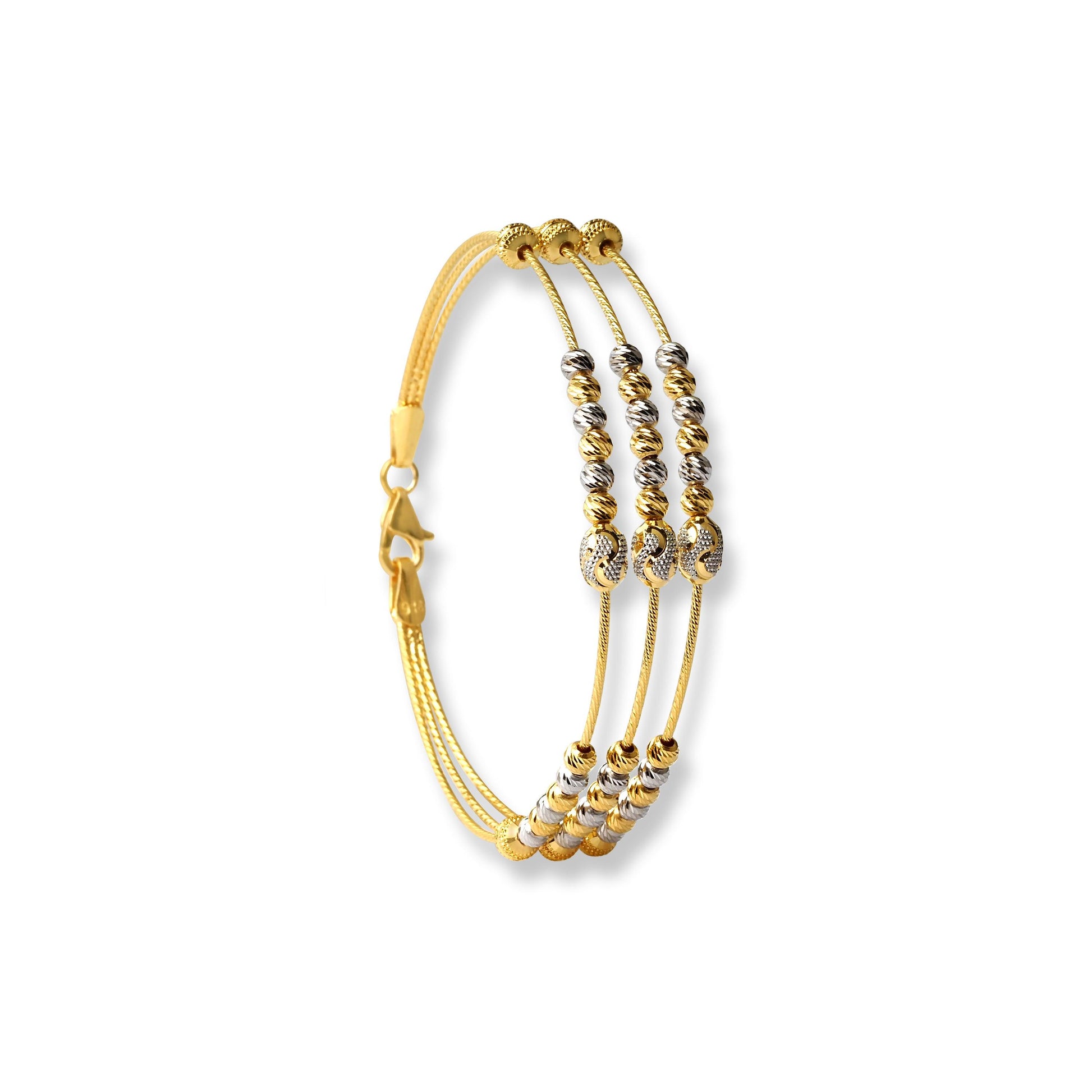 22ct Gold Rhodium Plated Beads Bangle With Rounded Trigger Clasp (11.2g) B-8502 - Minar Jewellers