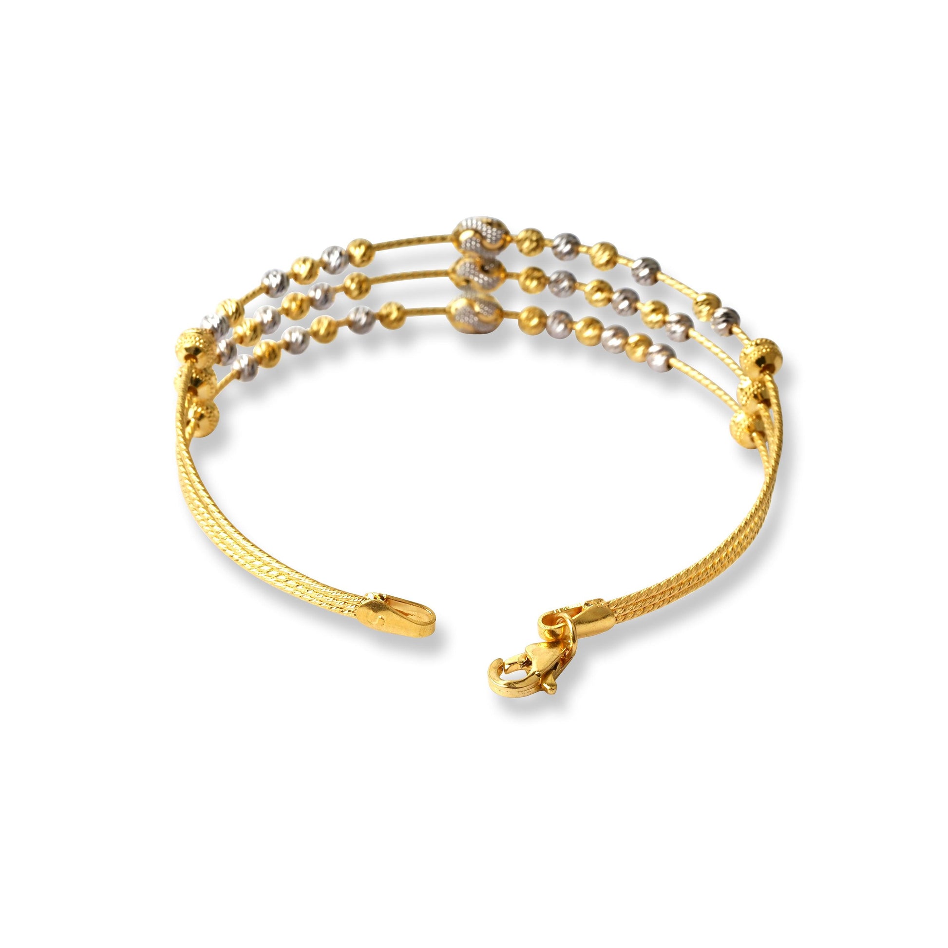 22ct Gold Rhodium Plated Beads Bangle With Rounded Trigger Clasp (11.2g) B-8502 - Minar Jewellers