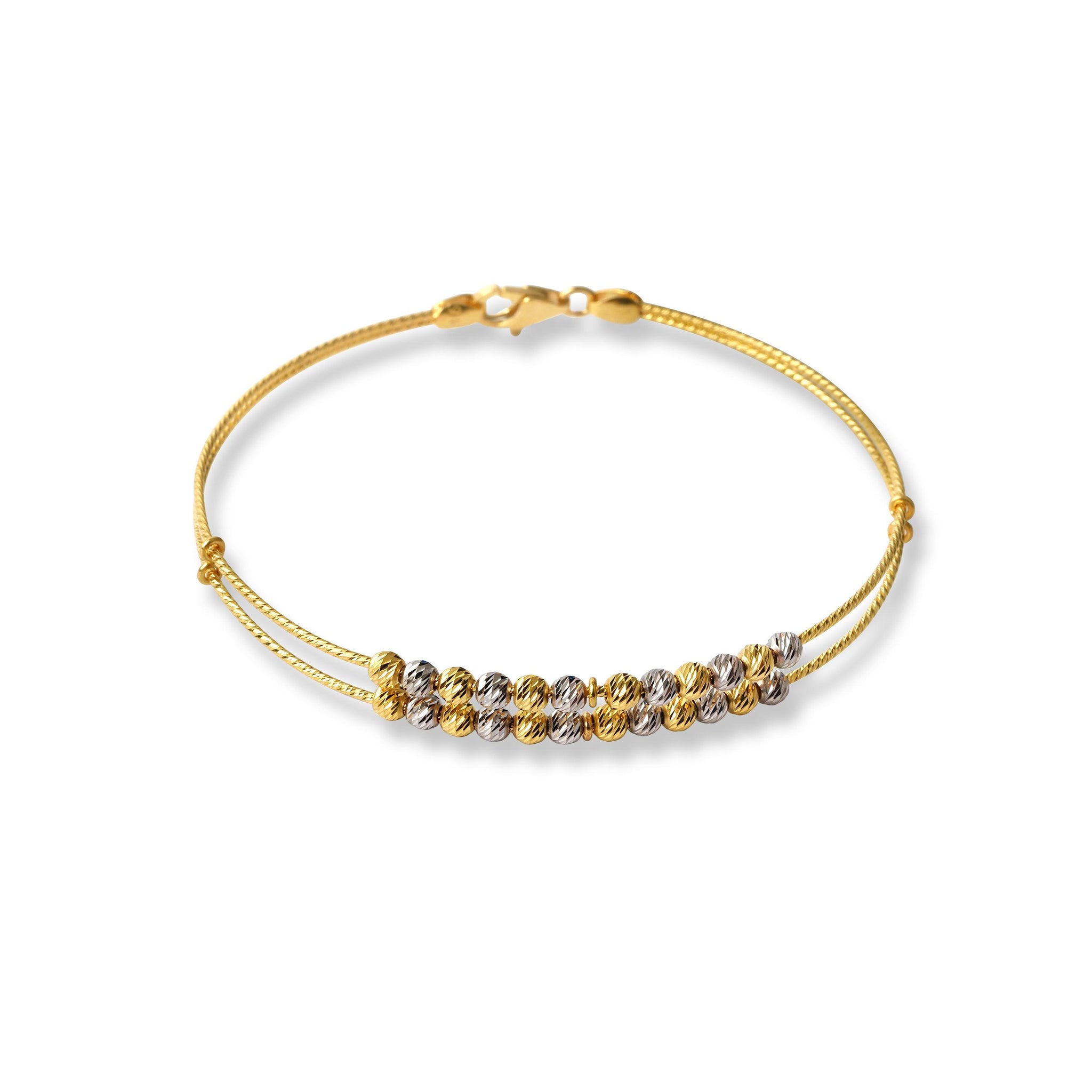 22ct Gold Rhodium Plated Beads Bangle With Rounded Trigger Clasp (7.0g) B-8443