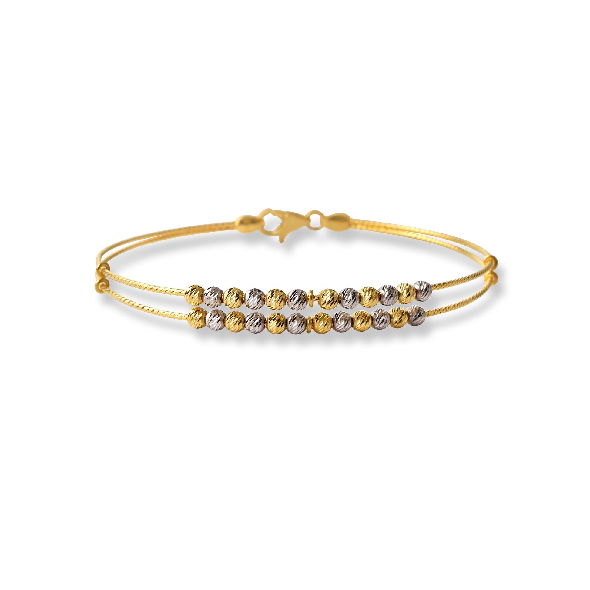 22ct Gold Rhodium Plated Beads Bangle With Rounded Trigger Clasp (7.0g) B-8443 - Minar Jewellers