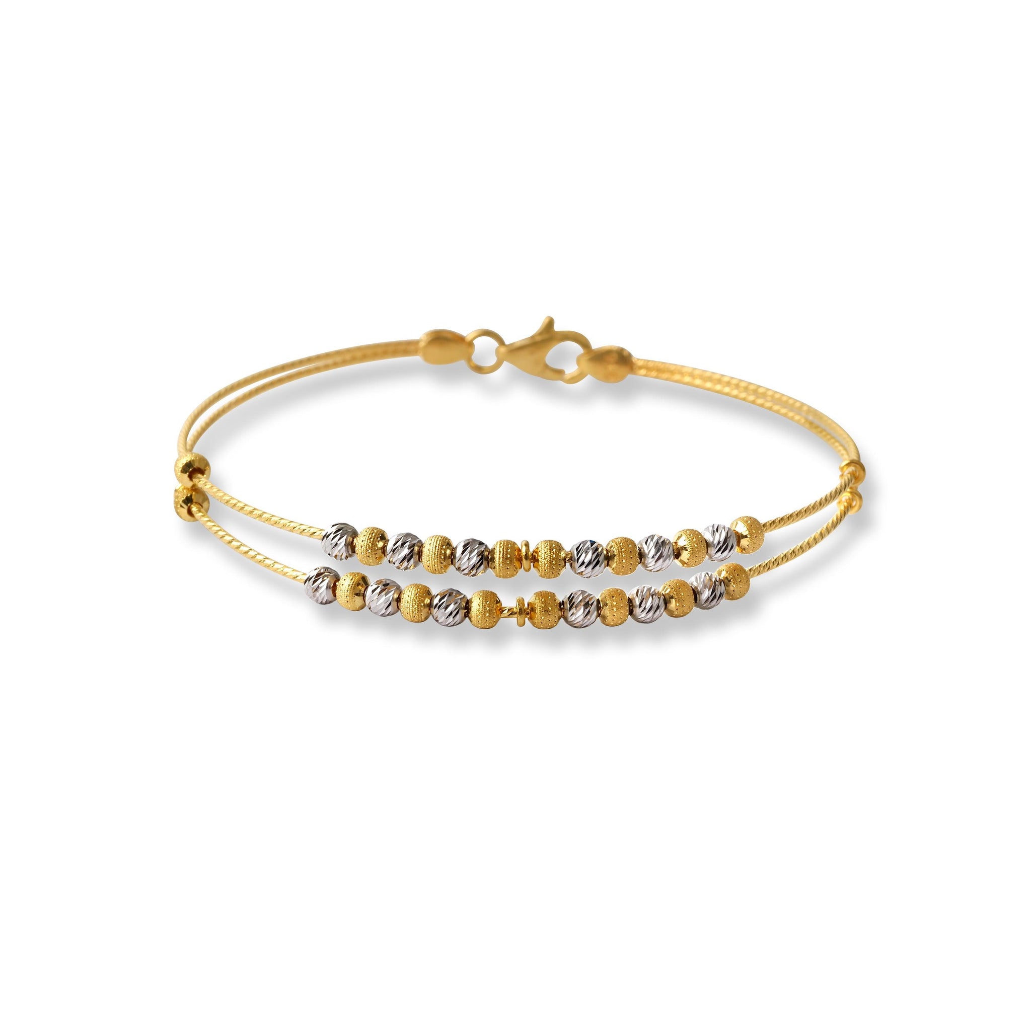 22ct Gold Rhodium Plated Beads Bangle With Rounded Trigger Clasp (7.2g) B-8445