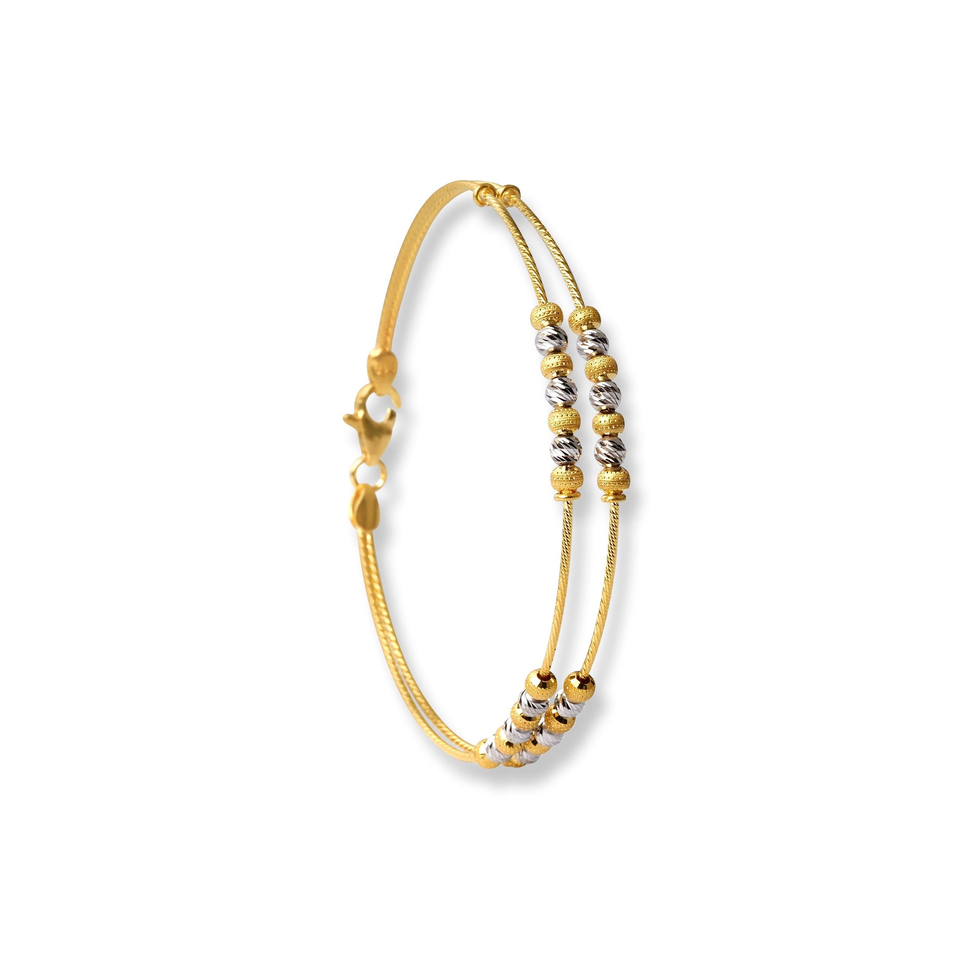 22ct Gold Rhodium Plated Beads Bangle With Rounded Trigger Clasp (7.2g) B-8445 - Minar Jewellers