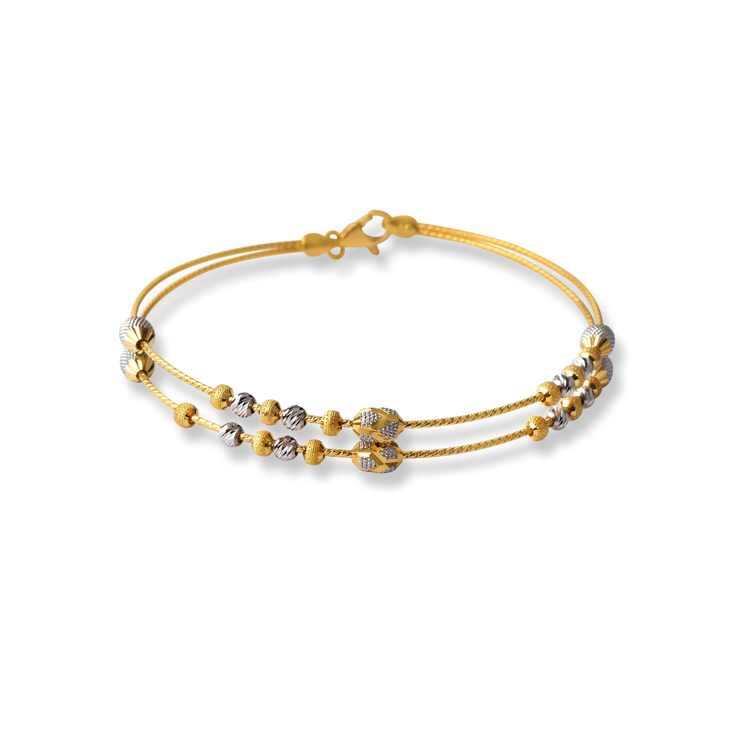 22ct Gold Rhodium Plated Beads Bangle With Rounded Trigger Clasp (8.64g) B-8446 - Minar Jewellers