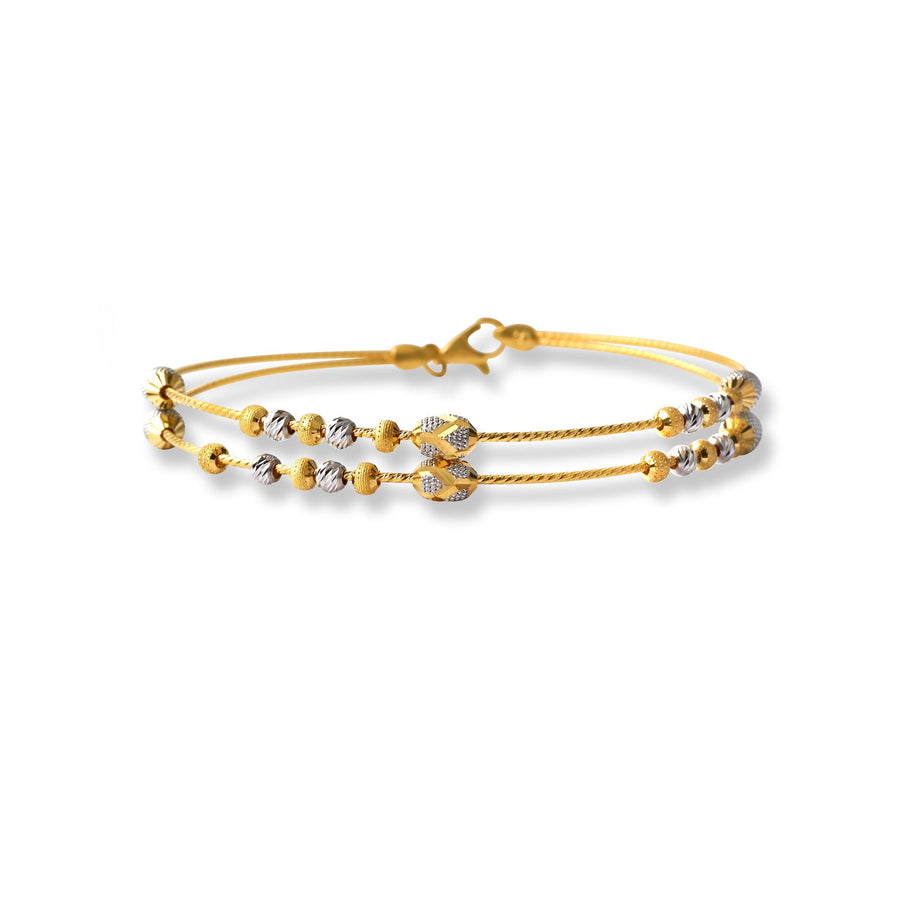 22ct Gold Rhodium Plated Beads Bangle With Rounded Trigger Clasp (8.64g) B-8446