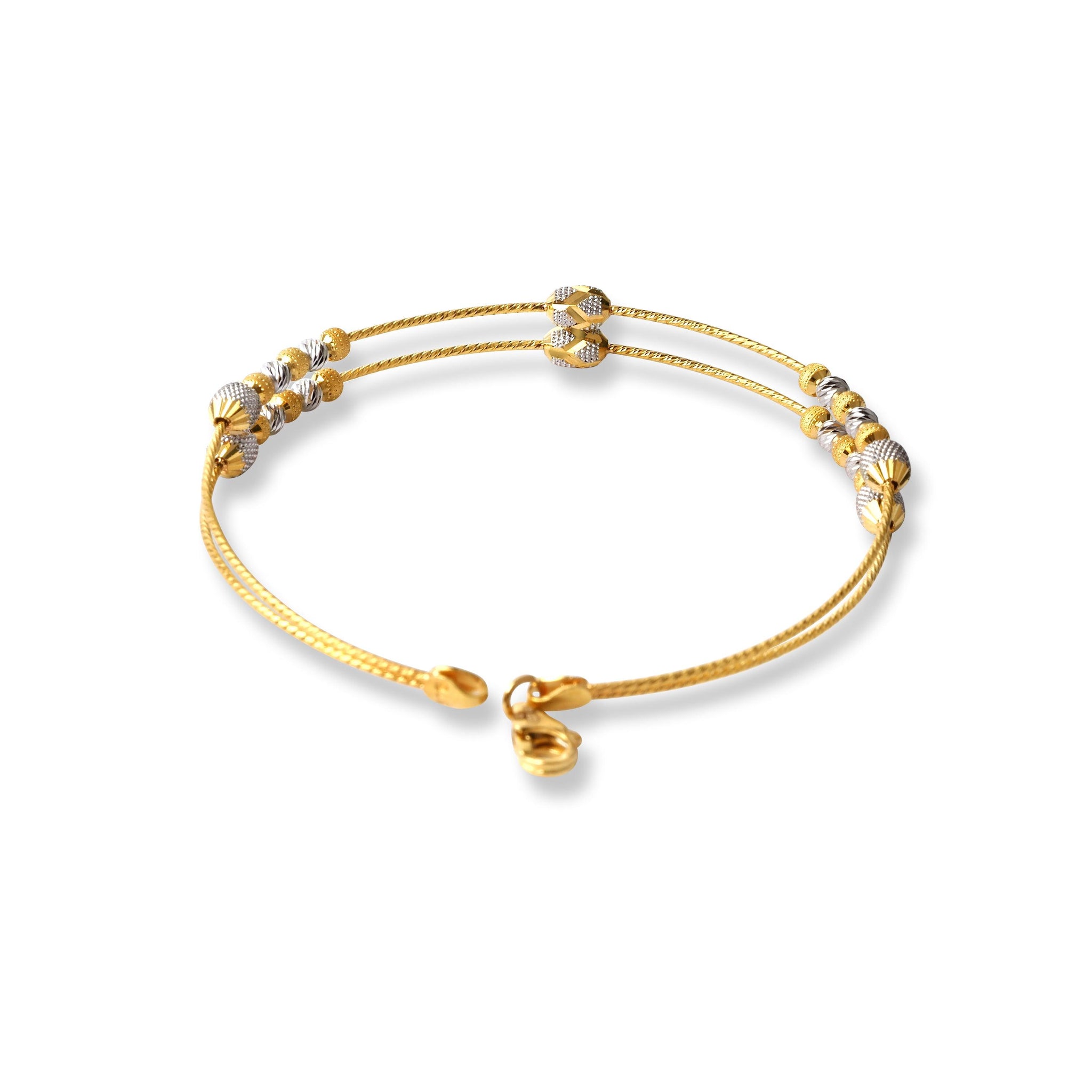 22ct Gold Rhodium Plated Beads Bangle With Rounded Trigger Clasp (8.64g) B-8446