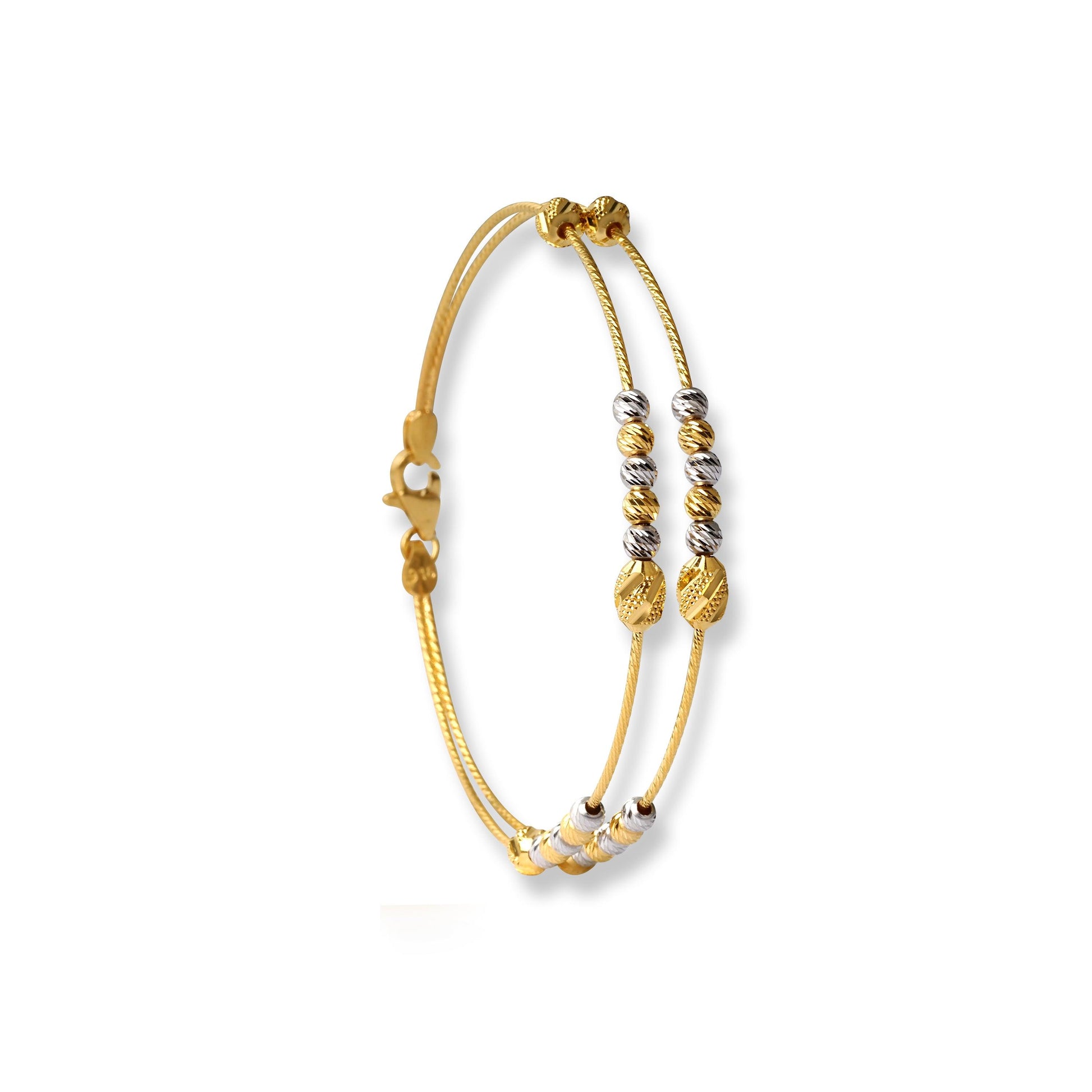 22ct Gold Rhodium Plated Beads Bangle With Rounded Trigger Clasp (7.5g) B-8442 - Minar Jewellers