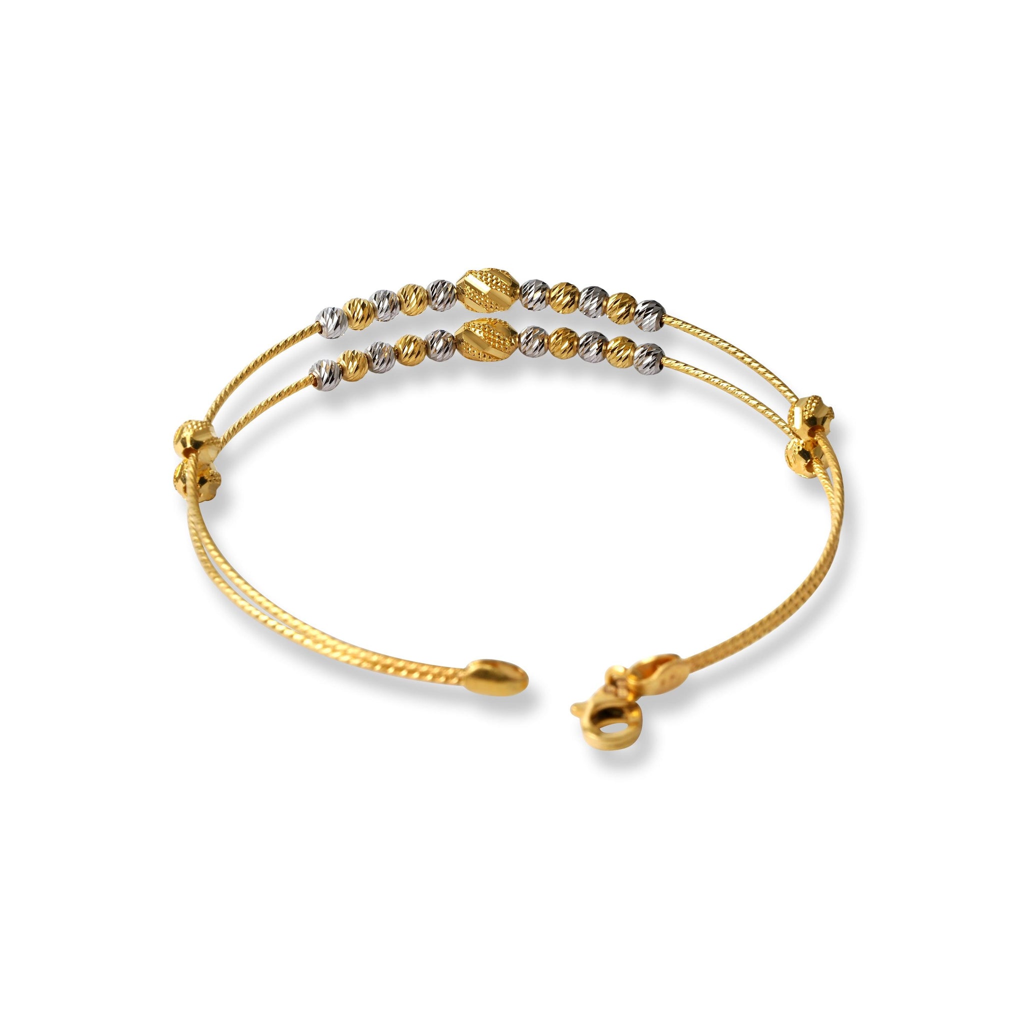 22ct Gold Rhodium Plated Beads Bangle With Rounded Trigger Clasp (7.5g) B-8442