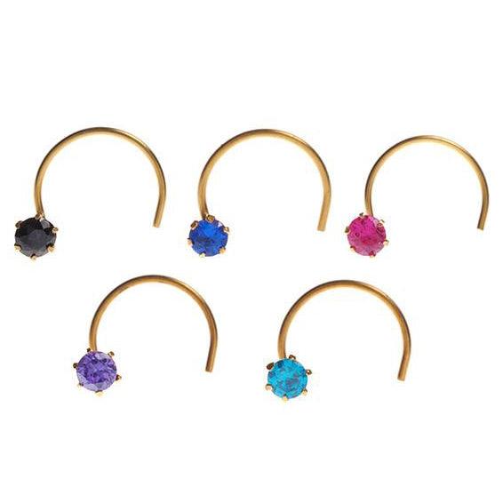 18ct Gold Nose Stud Wire Coil Back with Cubic Zirconia Stone NS-4677 - Minar Jewellers
