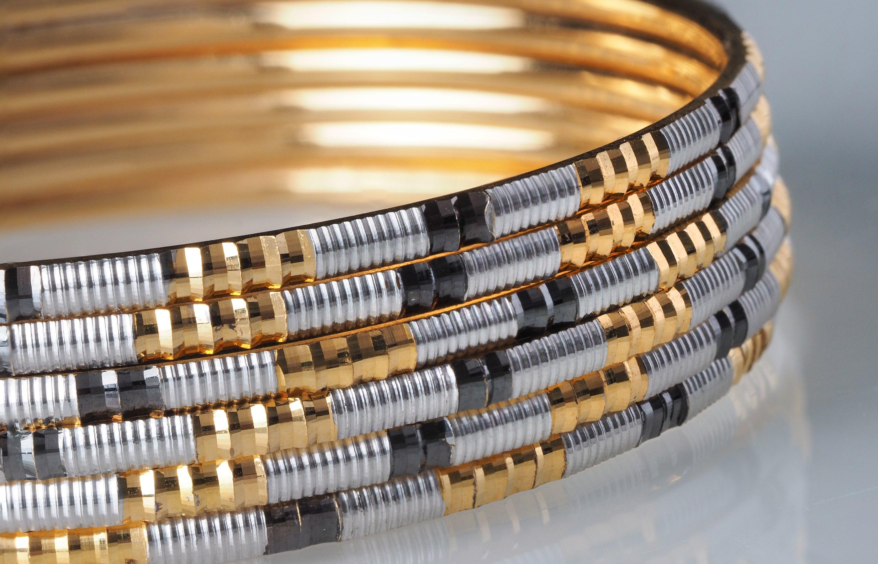 22ct Yellow Gold and Rhodium Plated Bangles - Durable Rhodium-Plated B