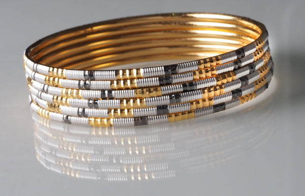 22ct Yellow Gold and Rhodium Plated Bangles - Durable Rhodium-Plated B
