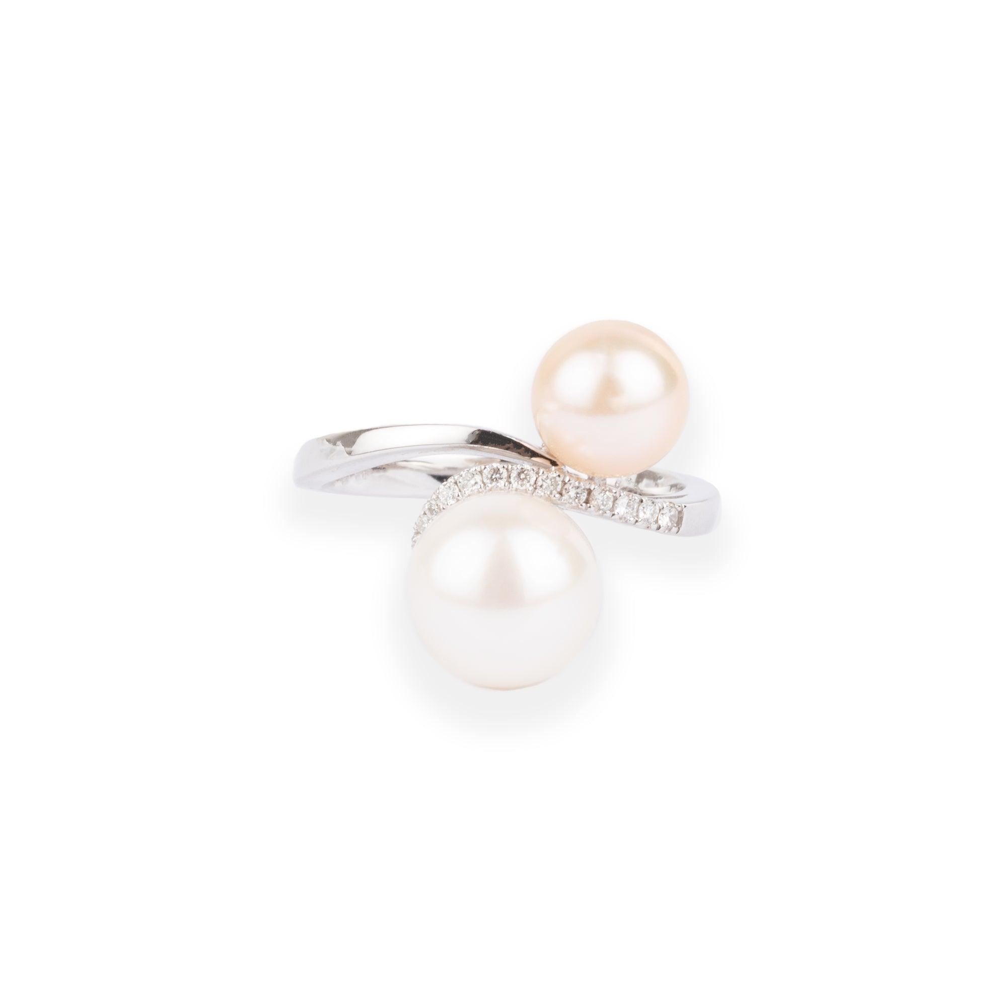 18ct White Gold Diamond & Cultured Pearl Dress Ring A-R31432-3013 - Minar Jewellers