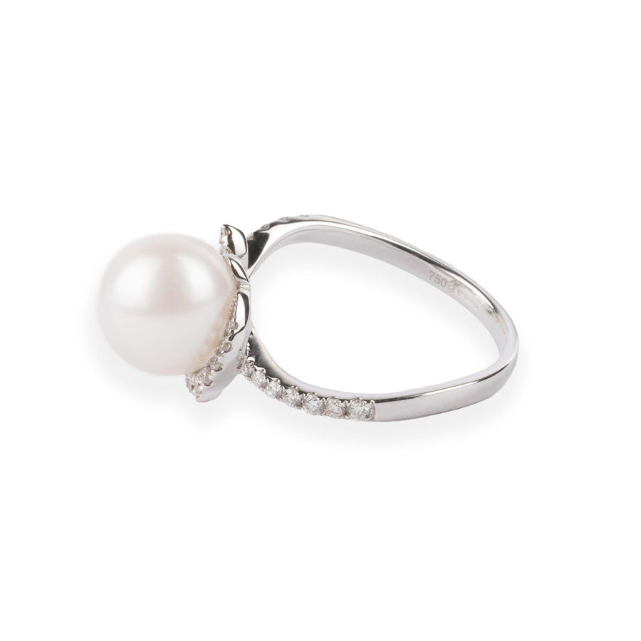 18ct White Gold Diamond & Cultured Pearl Dress Ring A-R35726-3000
