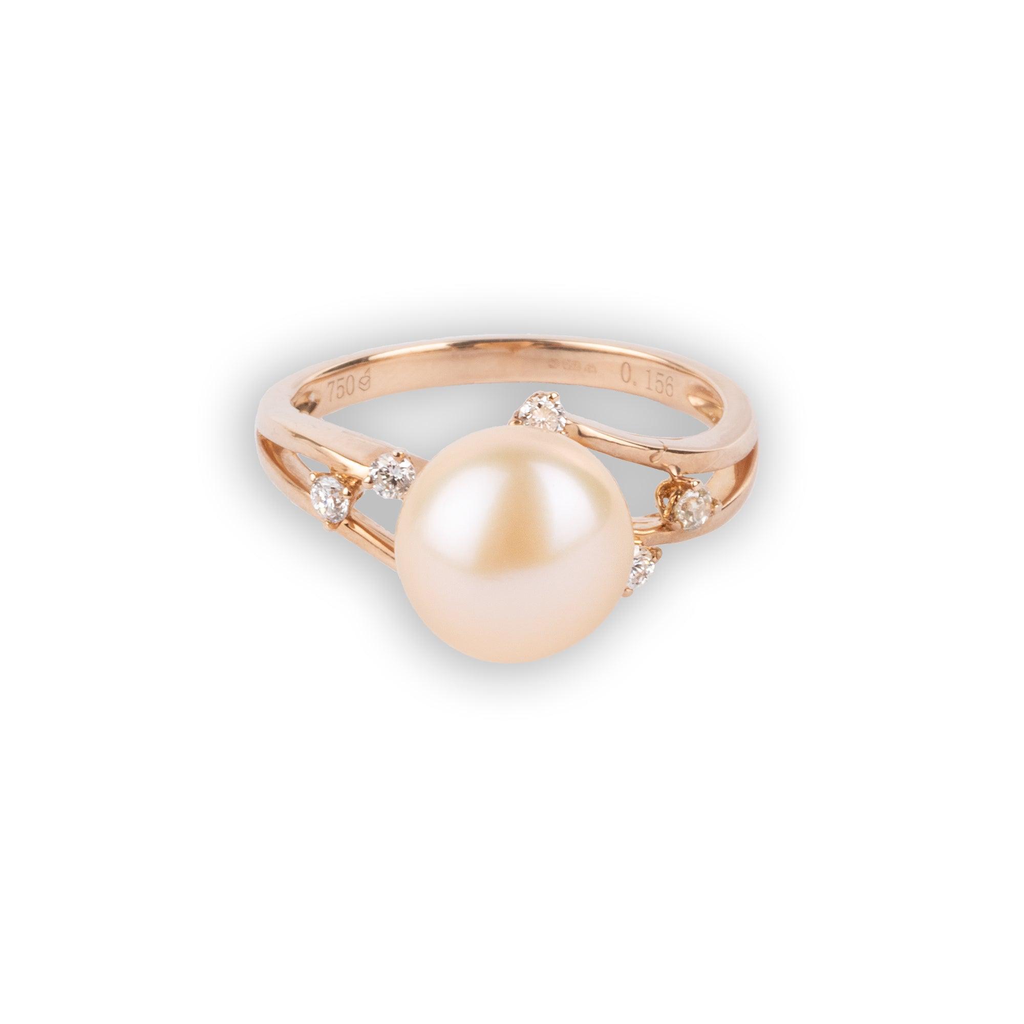 18ct Rose Gold Diamond & Cultured Pearl Dress Ring A-R36580-3027