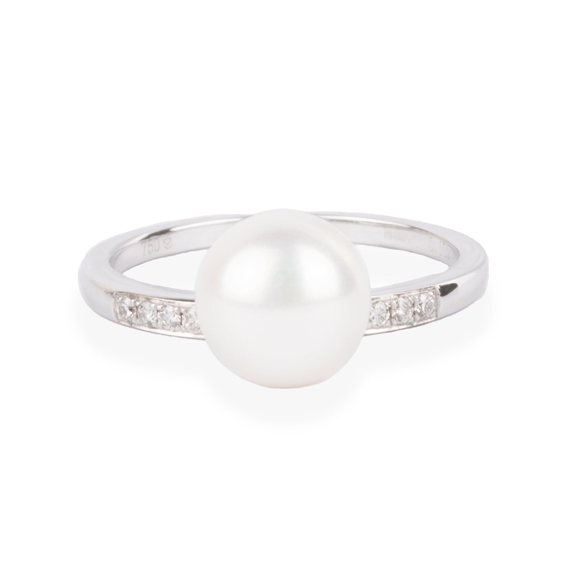 18ct White Gold Diamond & Cultured Pearl Drop Dress Ring A-R38027-3005 - Minar Jewellers
