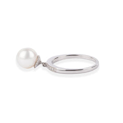 18ct White Gold Diamond & Cultured Pearl Drop Dress Ring A-R38027-3005 - Minar Jewellers